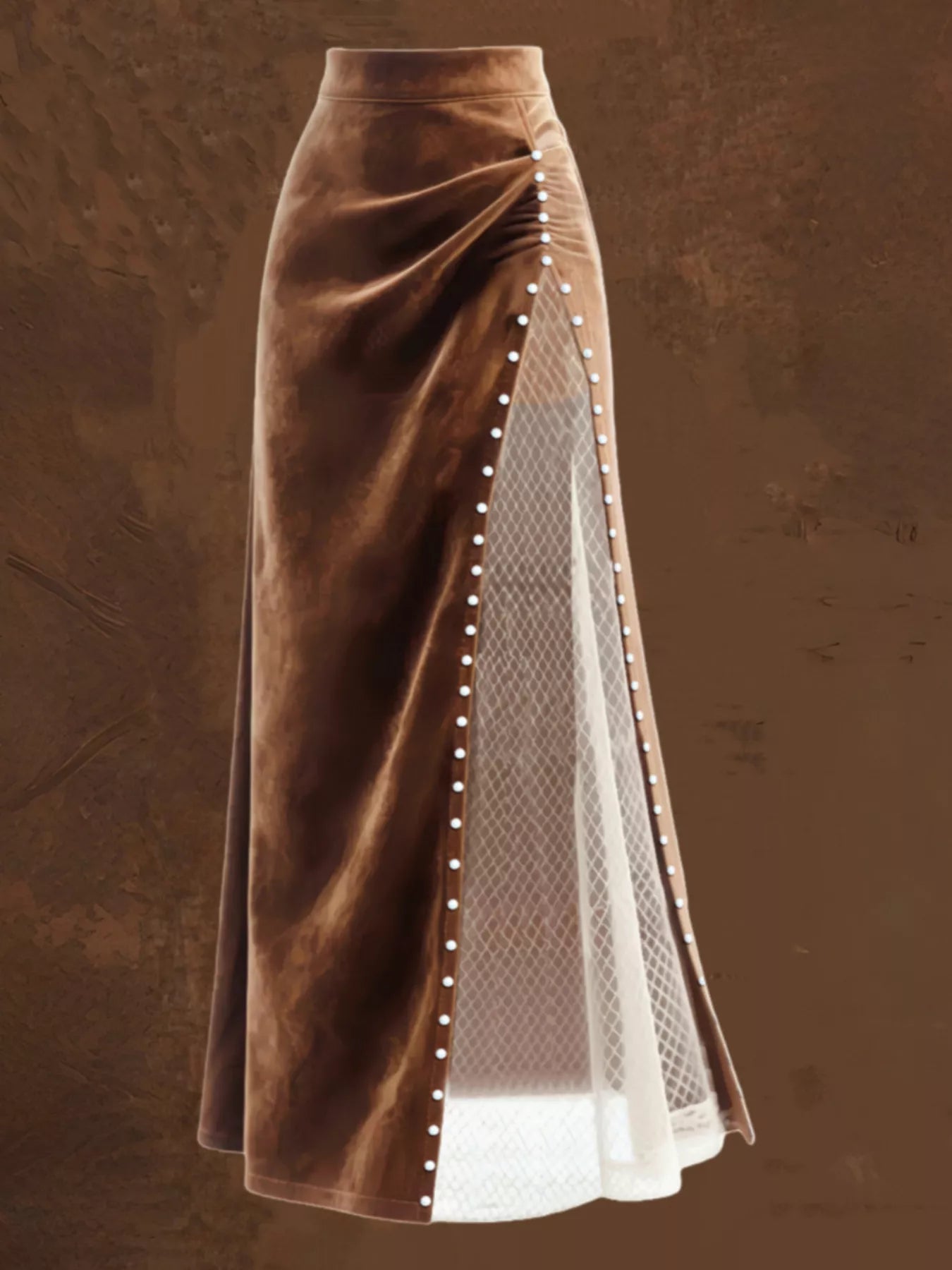 Pearl Trim Slit Maxi Skirt - notariosoax