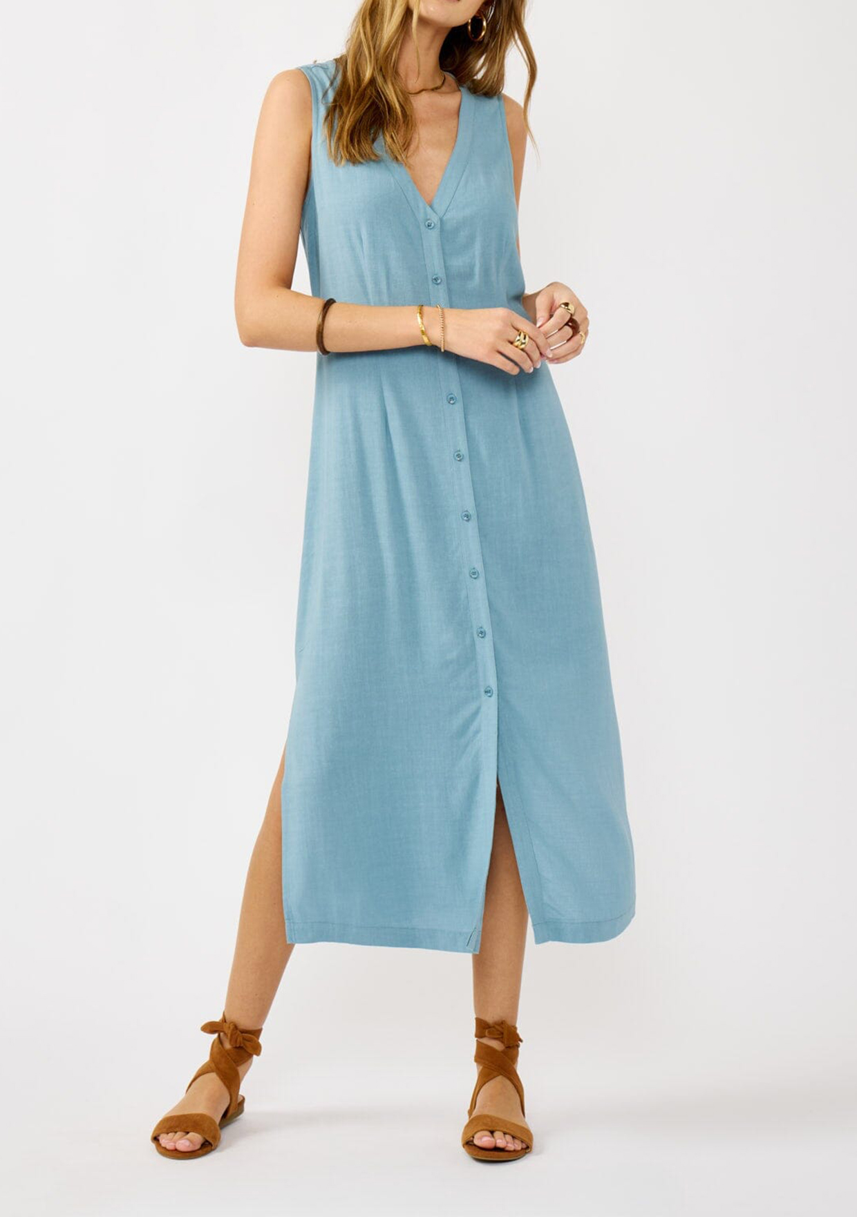 Side Slit Button Up Dress - notariosoax
