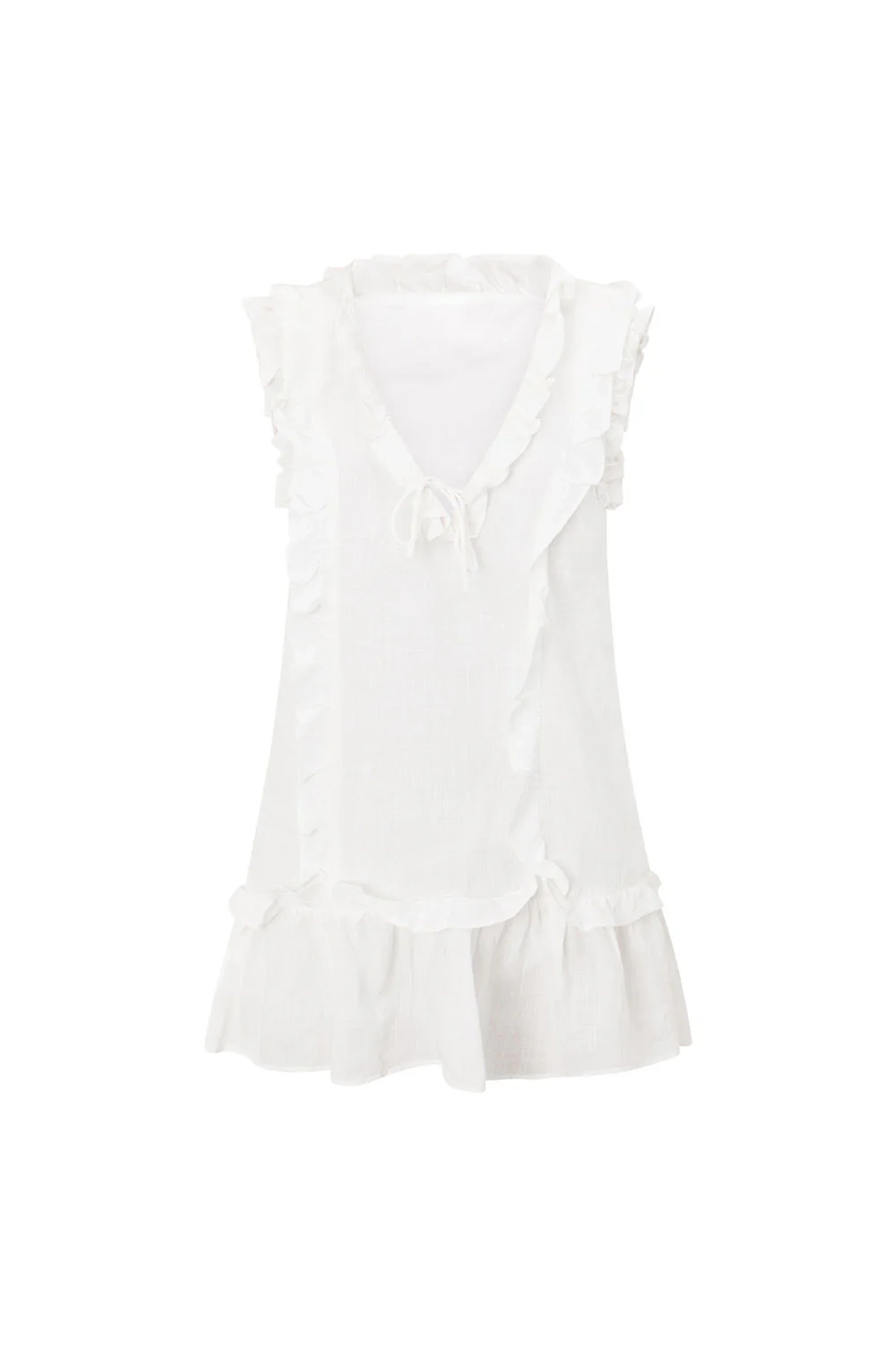 Ruffled V Neck Sleeveless Mini Dress - notariosoax