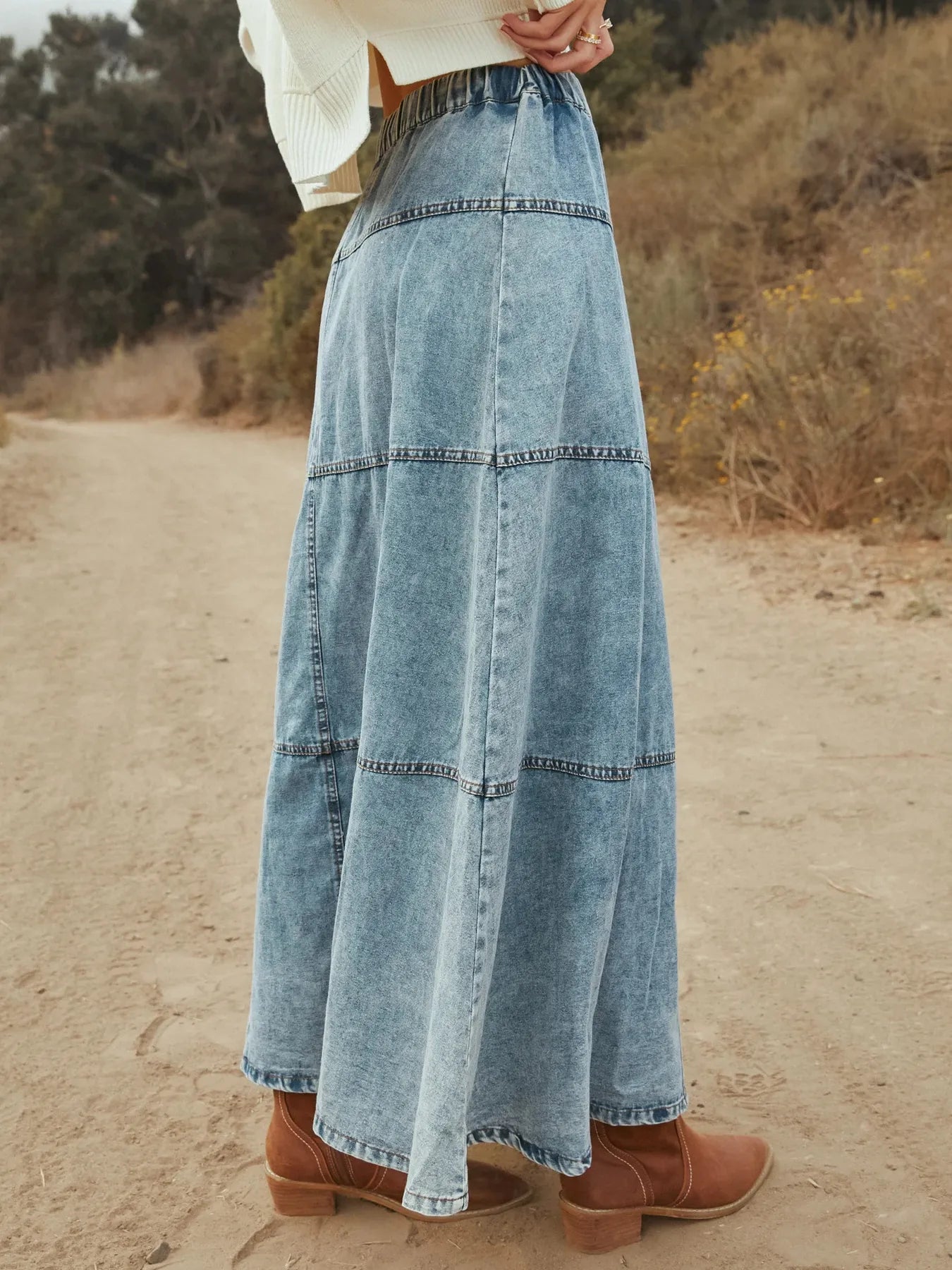 Trim Button Front Denim Detail Skirt - notariosoax