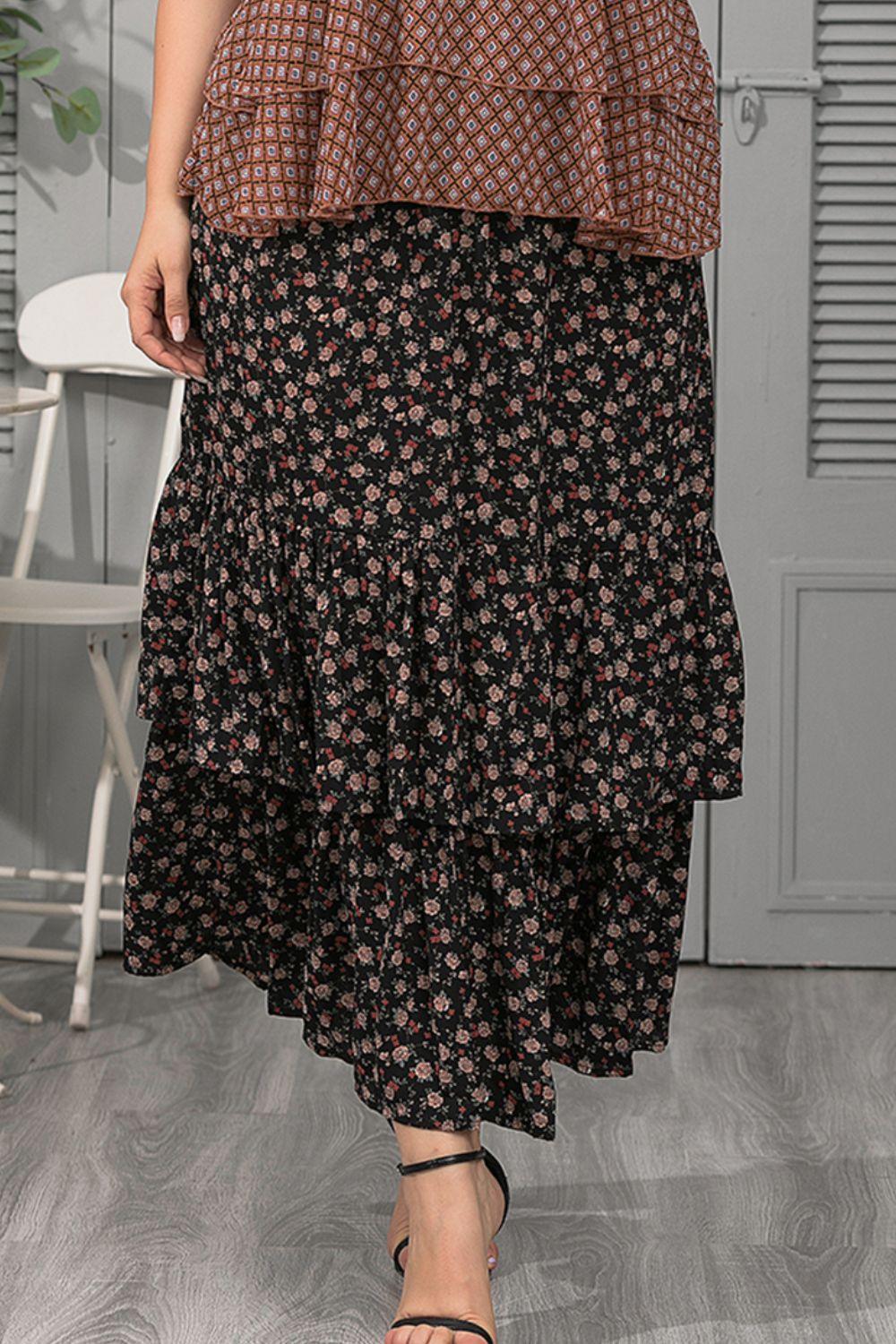 Ditsy Floral Layered Maxi Skirt - notariosoax