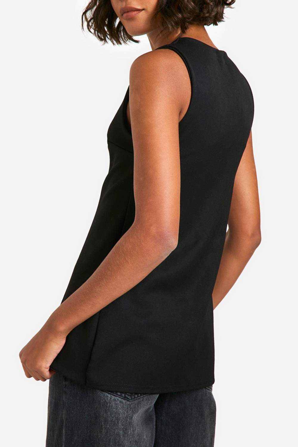 Long Round Neck Button Front Vest For Women - notariosoax