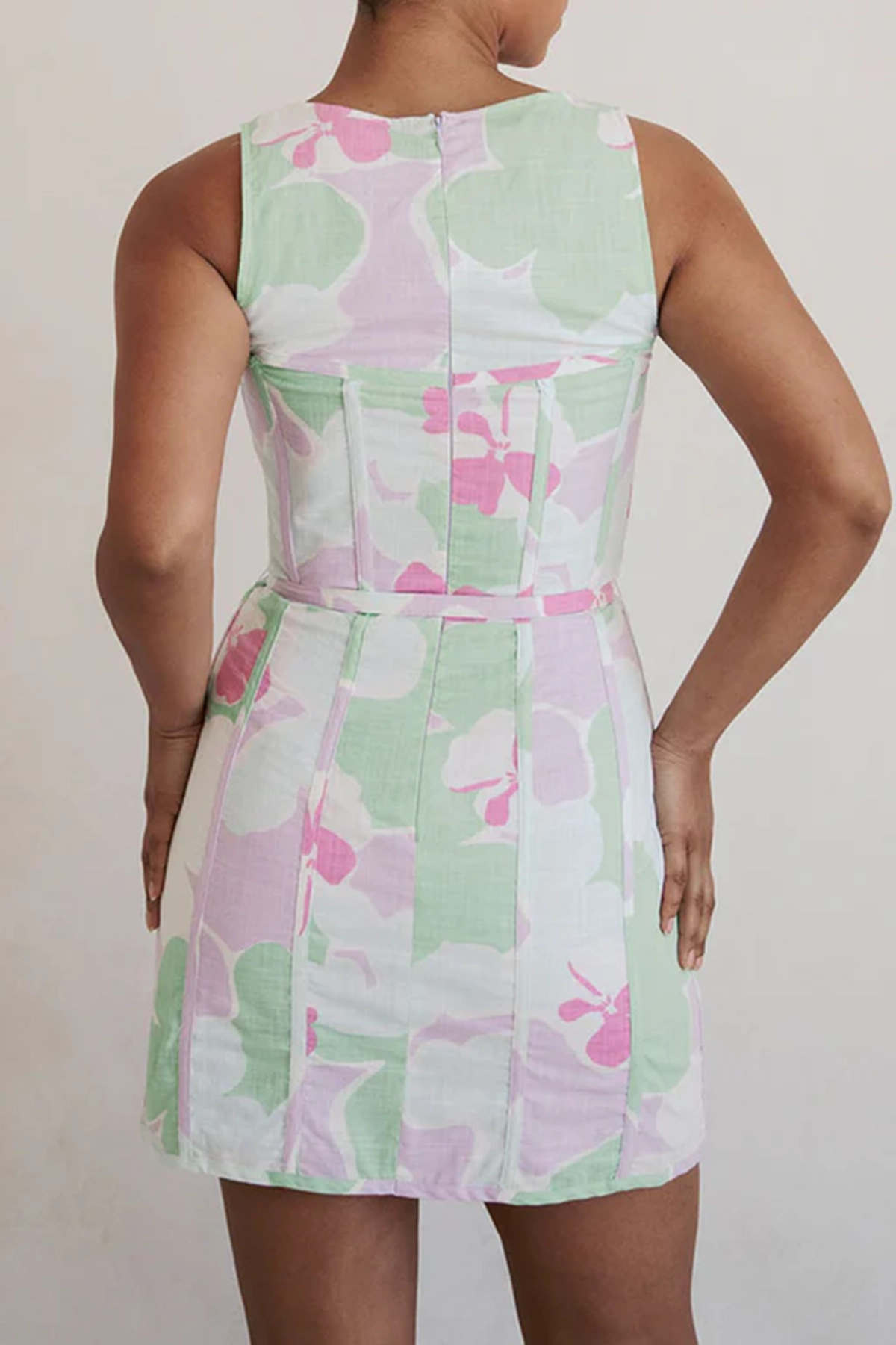 Pastel Print Square Neck Mini Dress - notariosoax