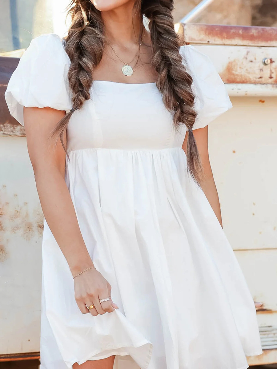 Bubble Sleeved Pleated Lace Up Dress - notariosoax
