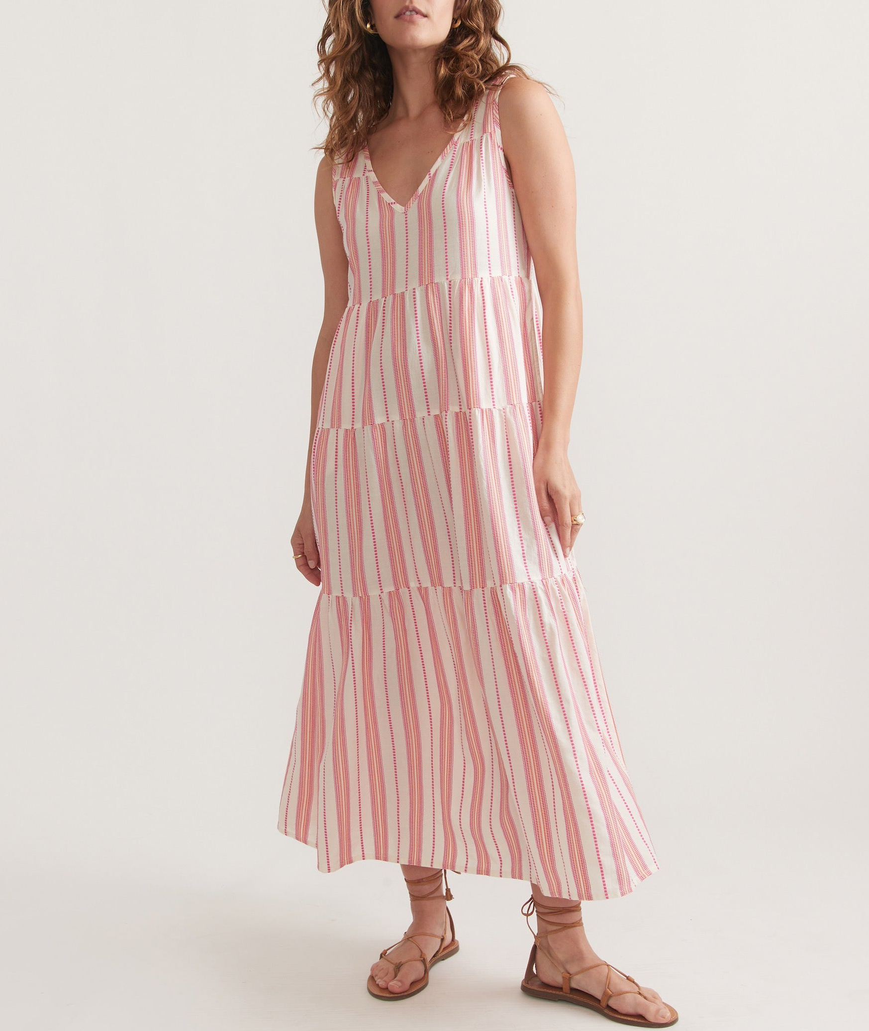 Pink Striped Tiered Maxi Dress - notariosoax
