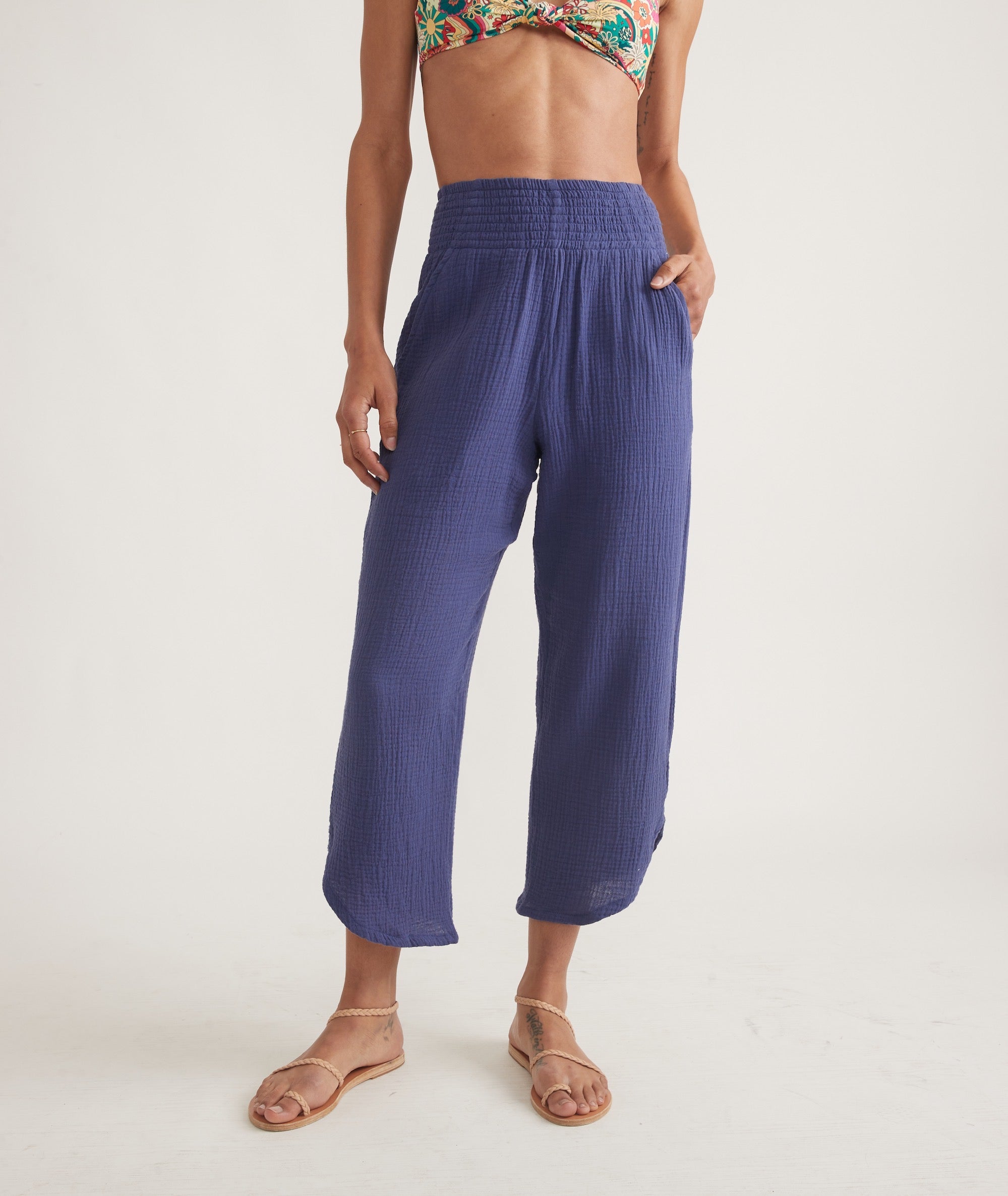 Navy Blue Double Cloth Wide Pants - notariosoax
