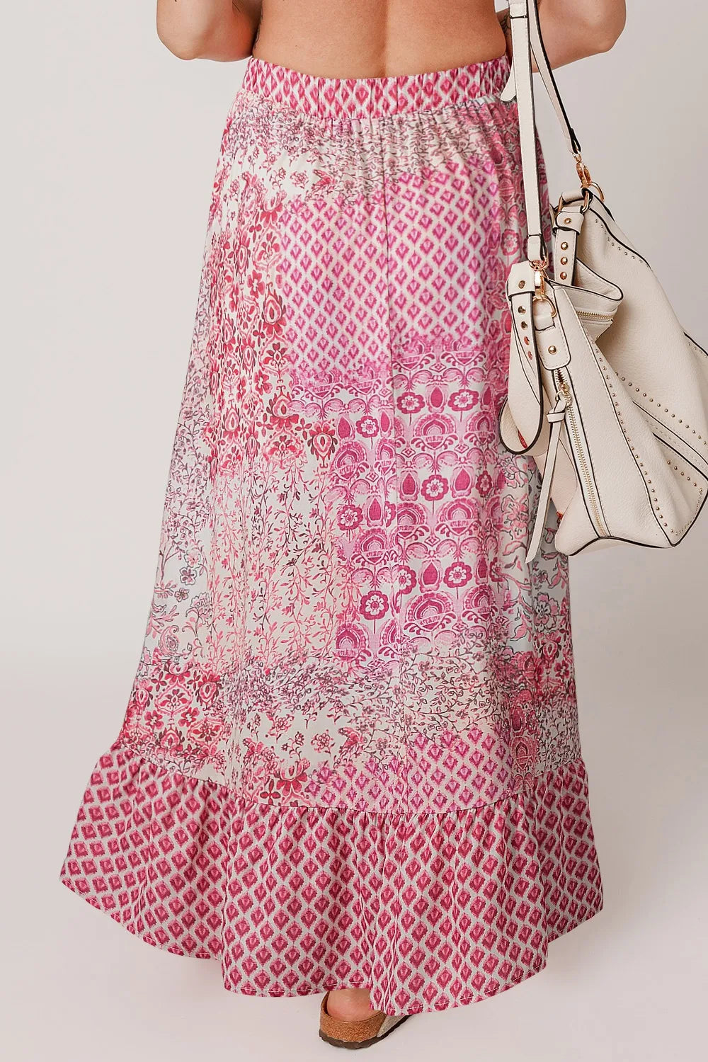 Printed Tassel Drawstring High Waist Maxi Skirt - notariosoax