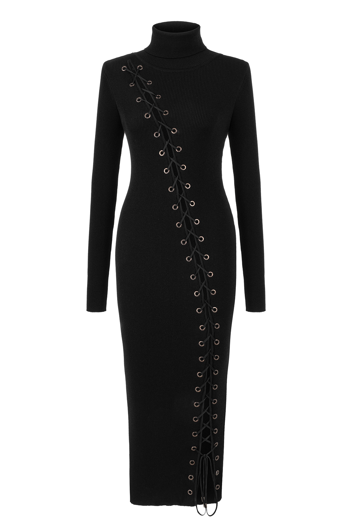 Lace-Up Maxi Dress-Black - notariosoax
