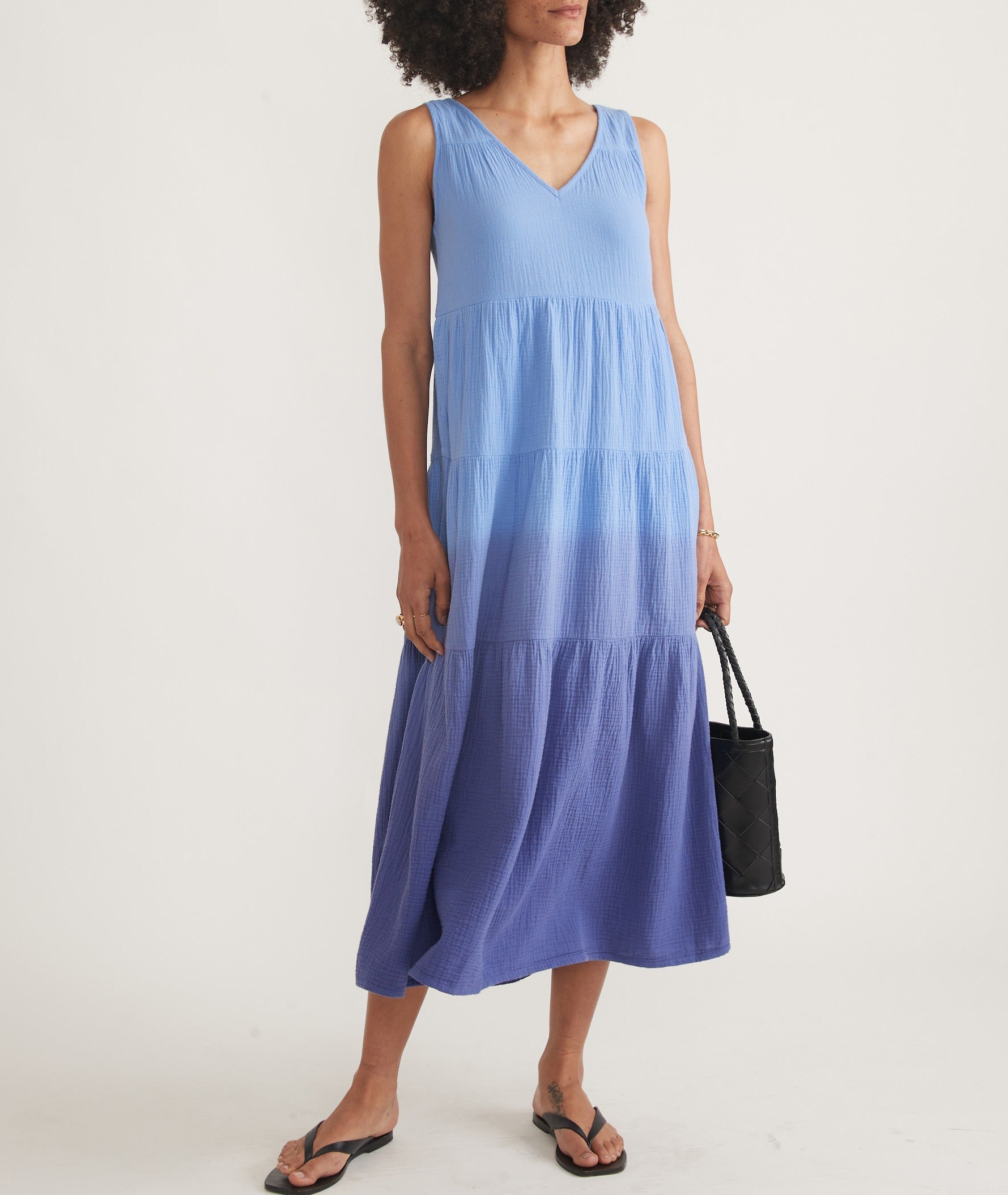 Blue Ombre Tiered Midi Dress - notariosoax