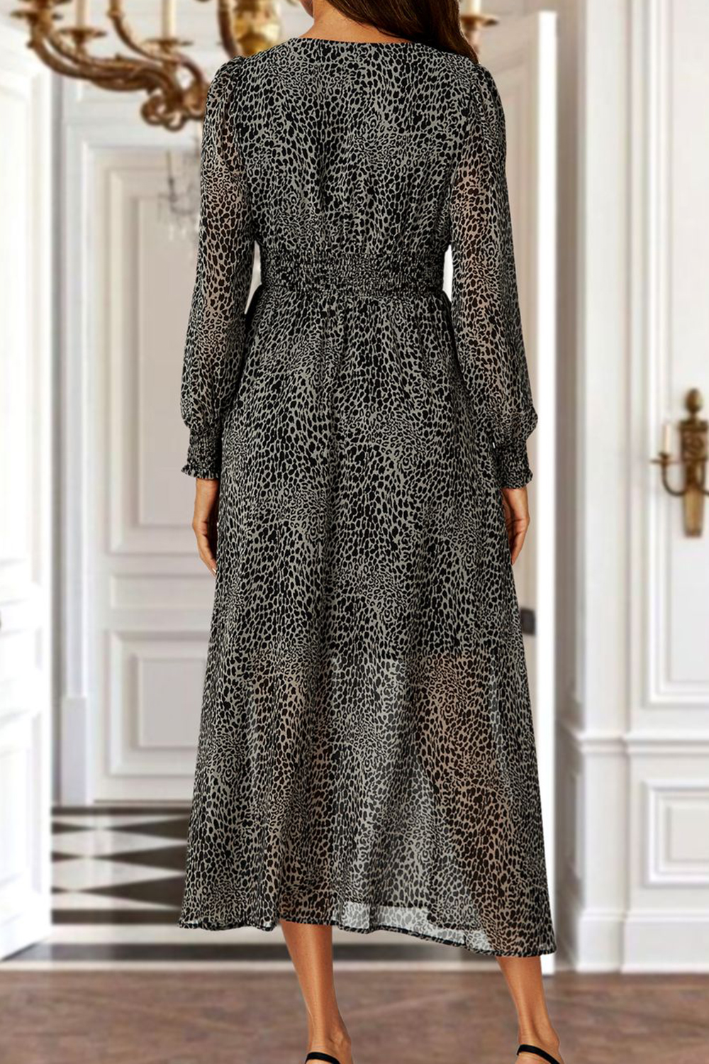 Women's Leopard Print V-Neck Dress - notariosoax