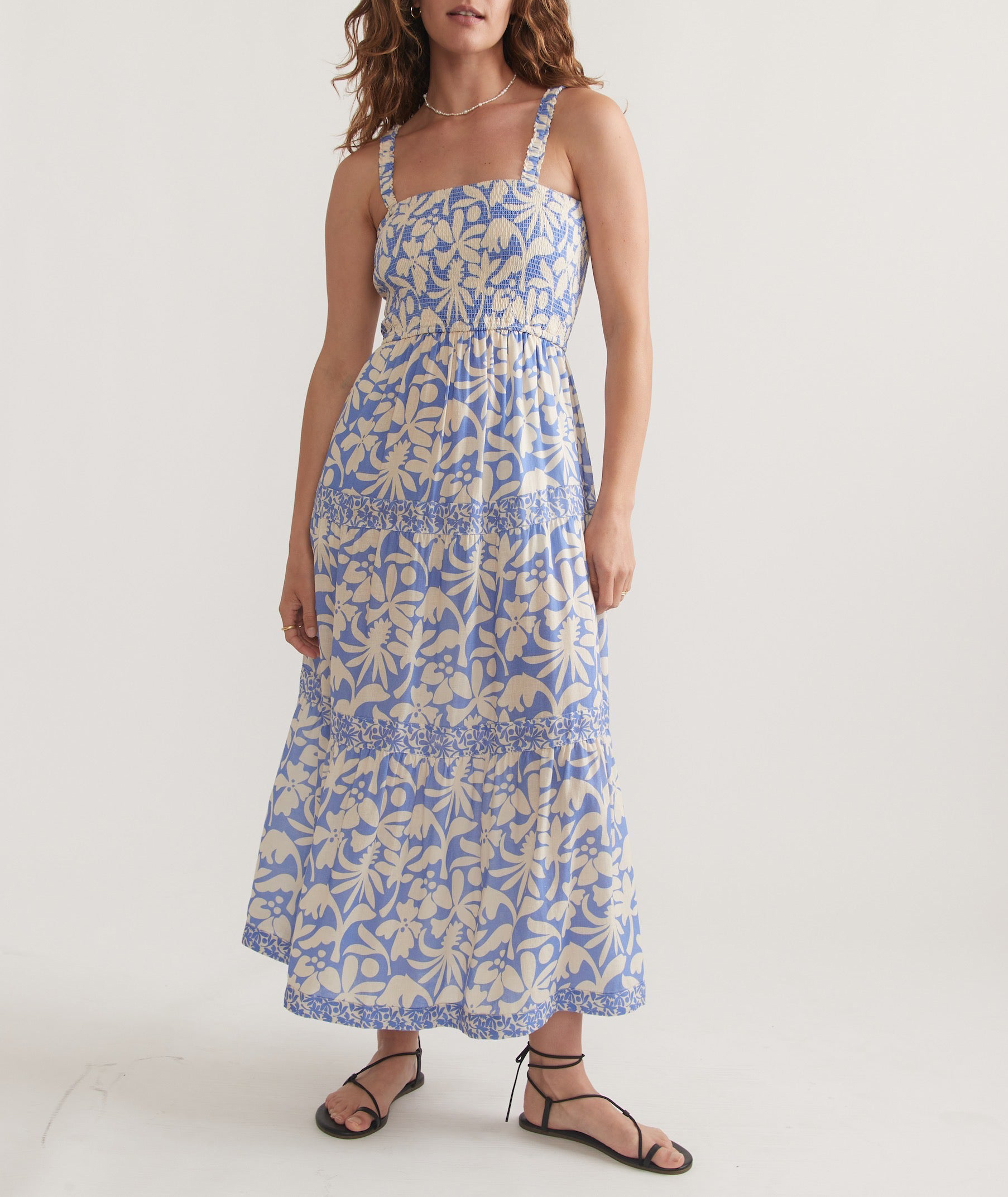 Blue Floral Print Midi Dress - notariosoax