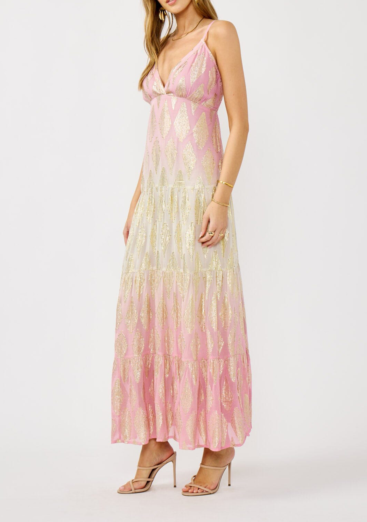 Geometric V-Neck Maxi Dress - notariosoax