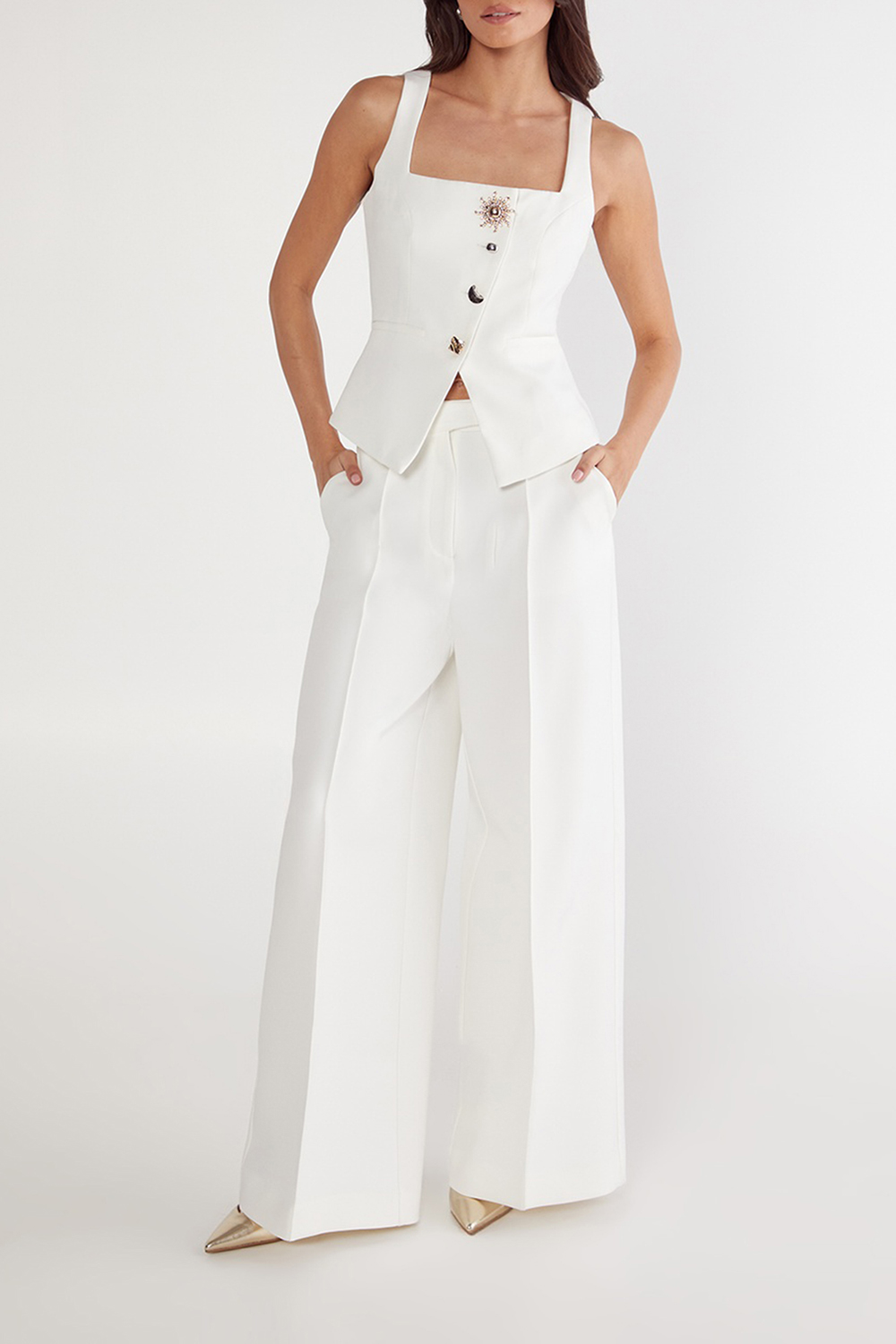 Ladies Lapel Design Wide Shoulder Strap Vest - notariosoax