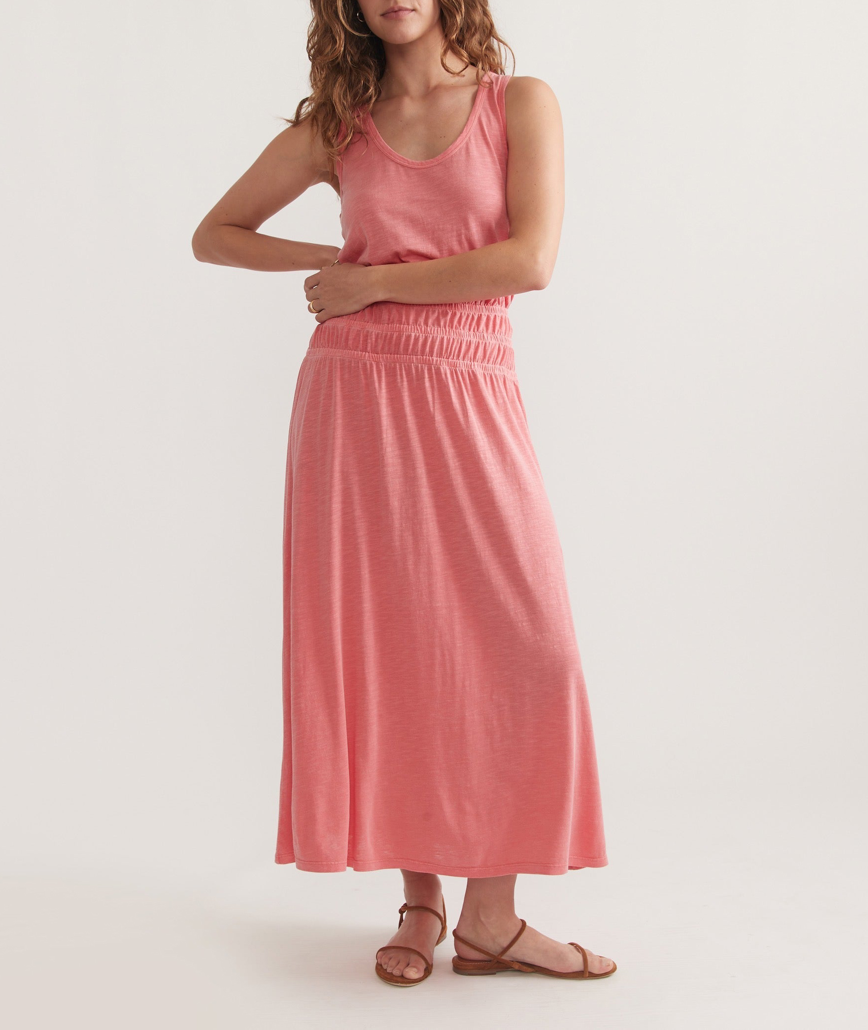 Pink Smocked Waist Midi Dress - notariosoax