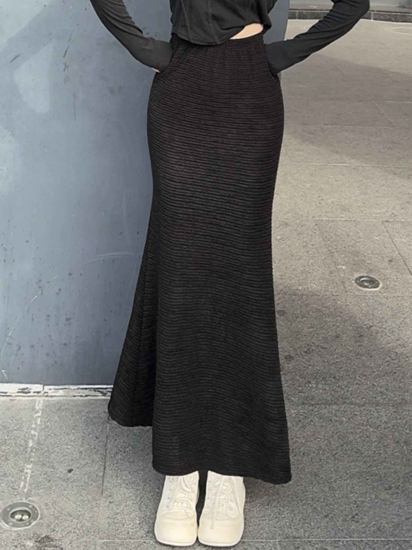 Plain Knit Textured Skirt - notariosoax