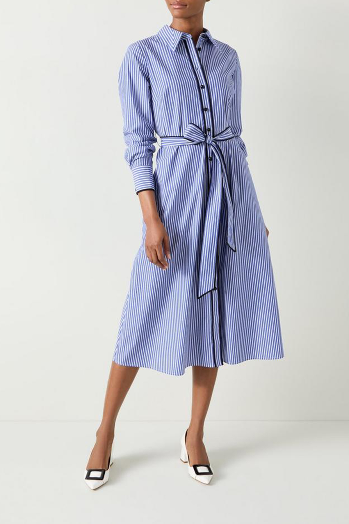 Blue Striped Tie Waist Shirt Dress - notariosoax