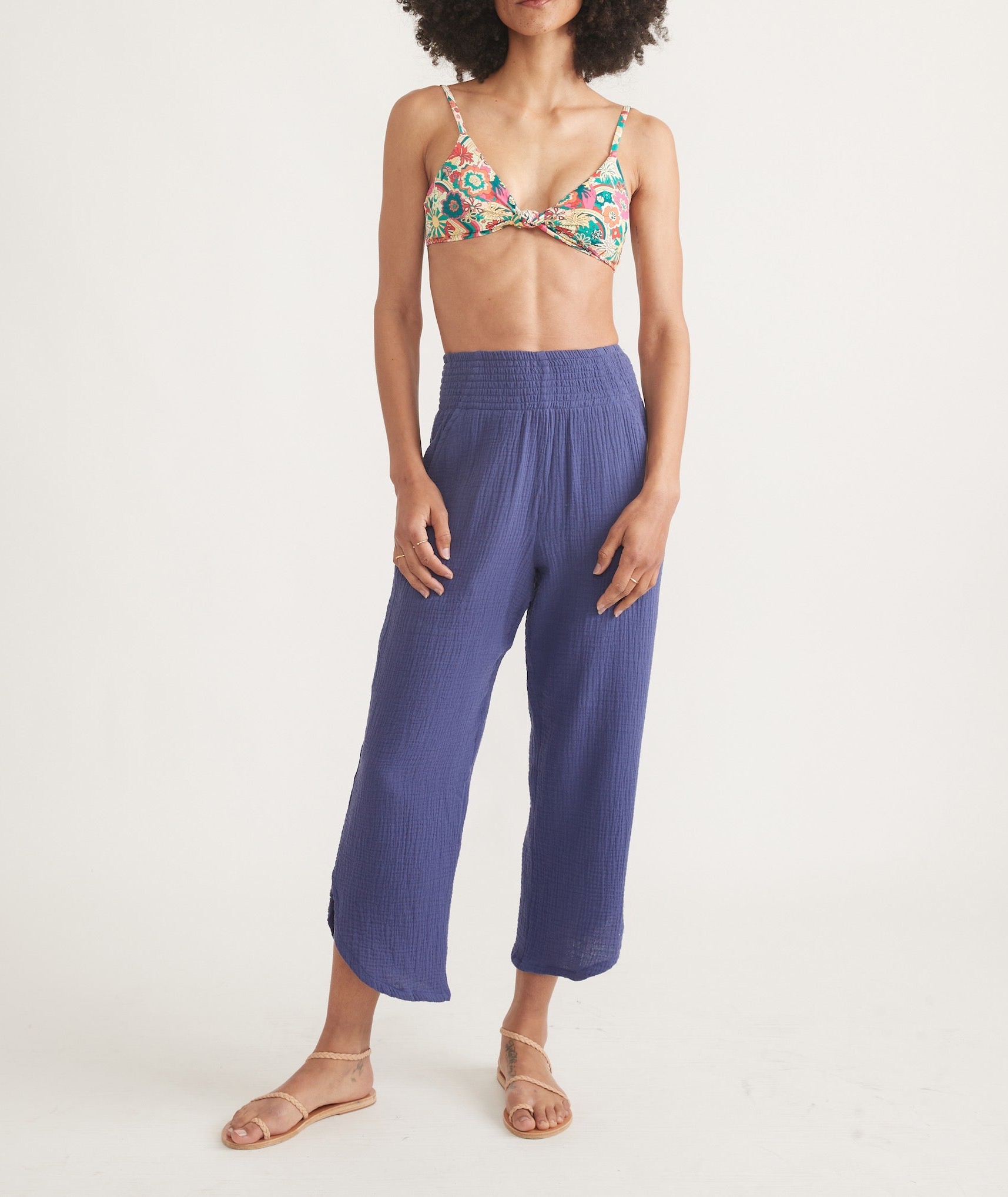 Navy Blue Double Cloth Wide Pants - notariosoax