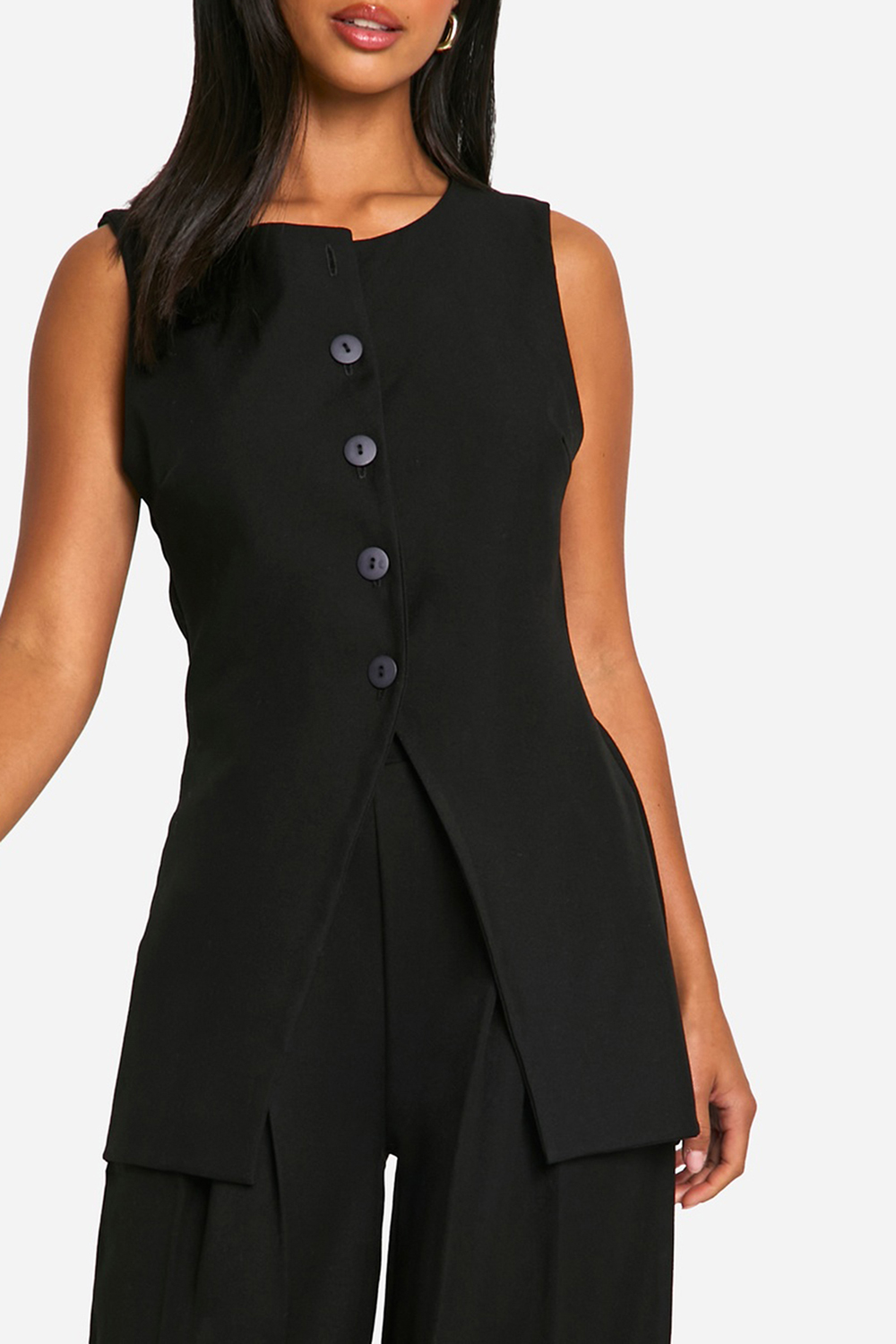 High Collar Versatile Exquisite Slit Black Women's Vest - notariosoax