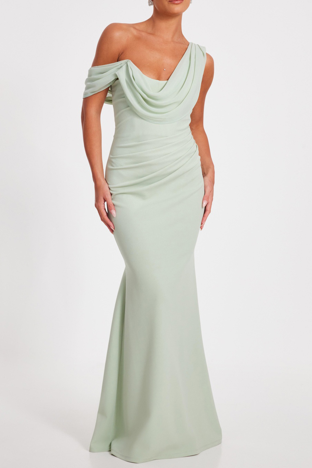 Asymmetric Draped Neck Breathable Drop Shoulder Women's Dress - notariosoax
