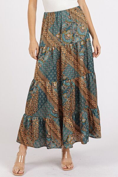 Flowing Paisley Patchwork Print Satin Maxi Skirt - notariosoax