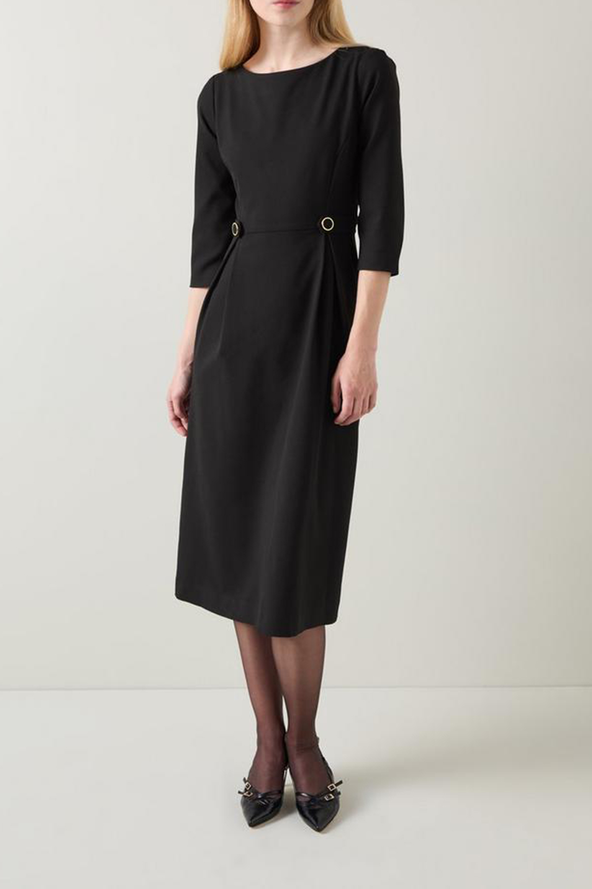 Black Belt Detail Midi Dress - notariosoax