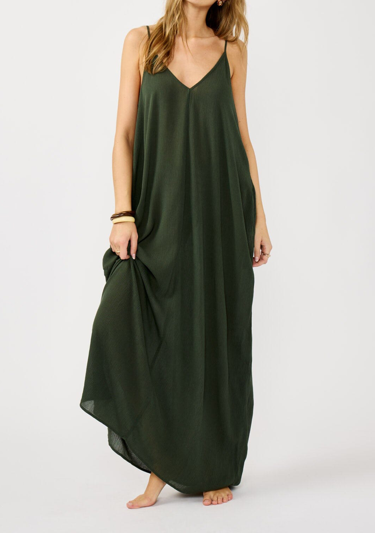 V-Neck Maxi Cami Dress with Pockets - notariosoax