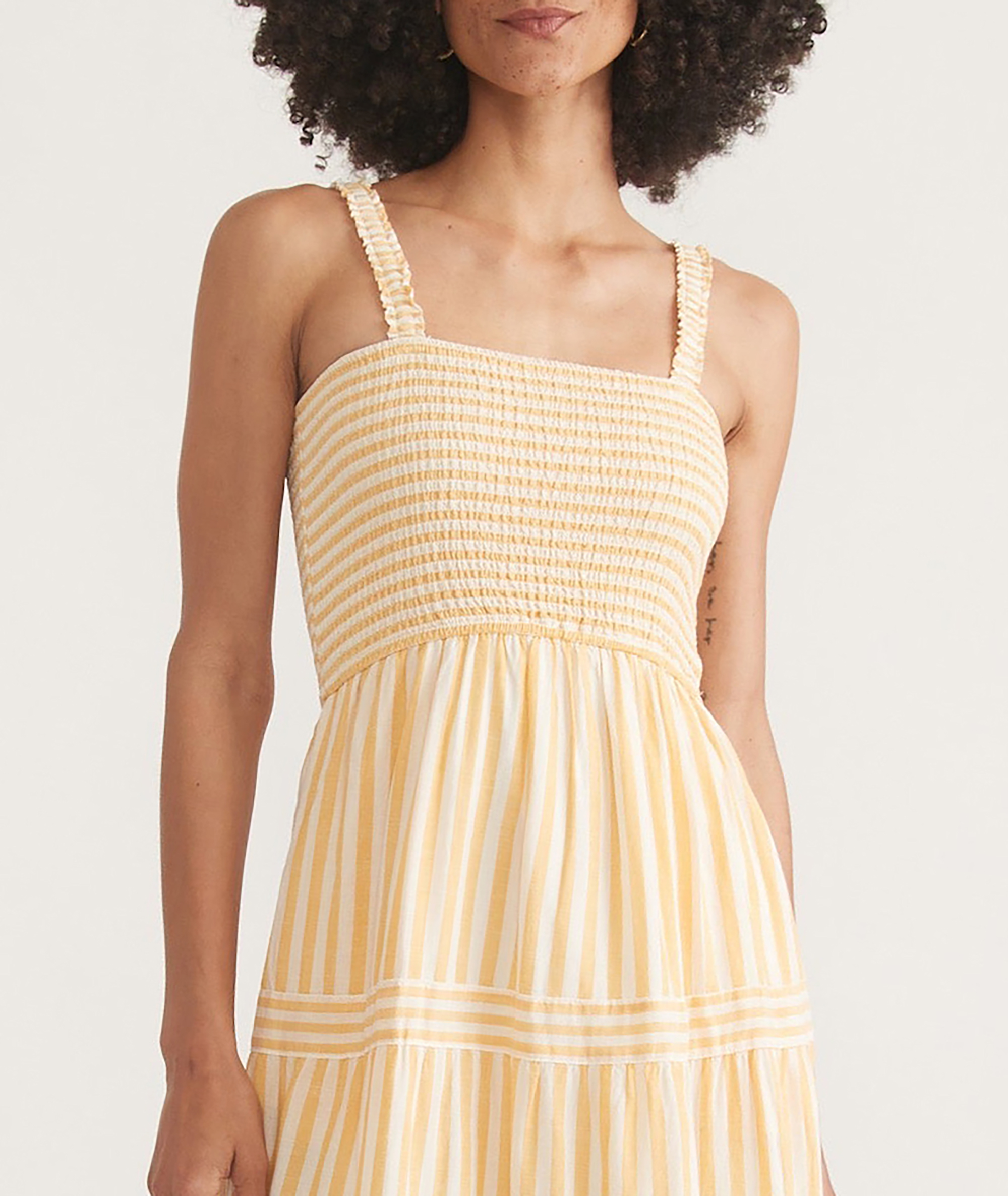 Yellow Striped Tiered Midi Dress - notariosoax