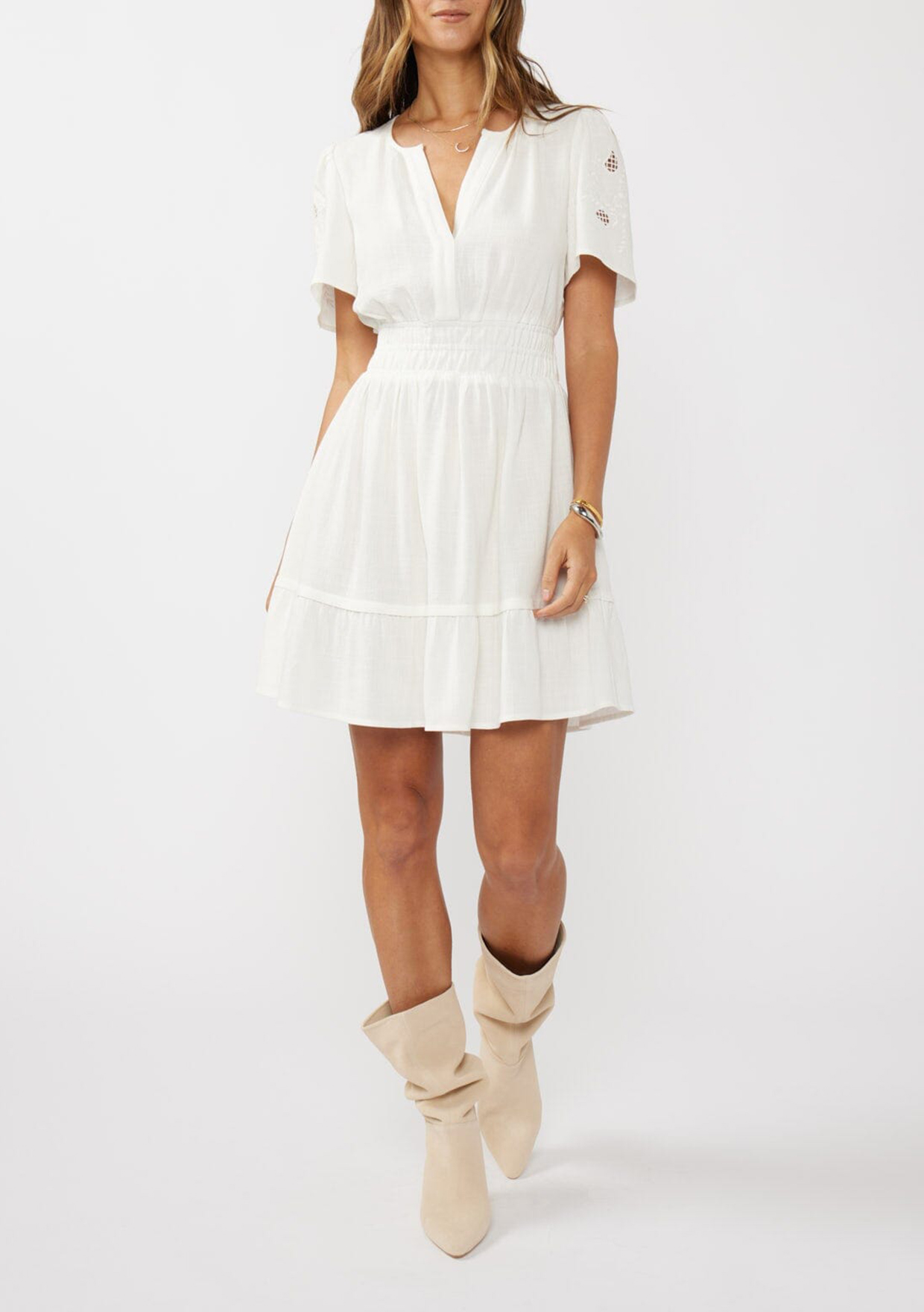 Notched Short Sleeve Mini Dress - notariosoax