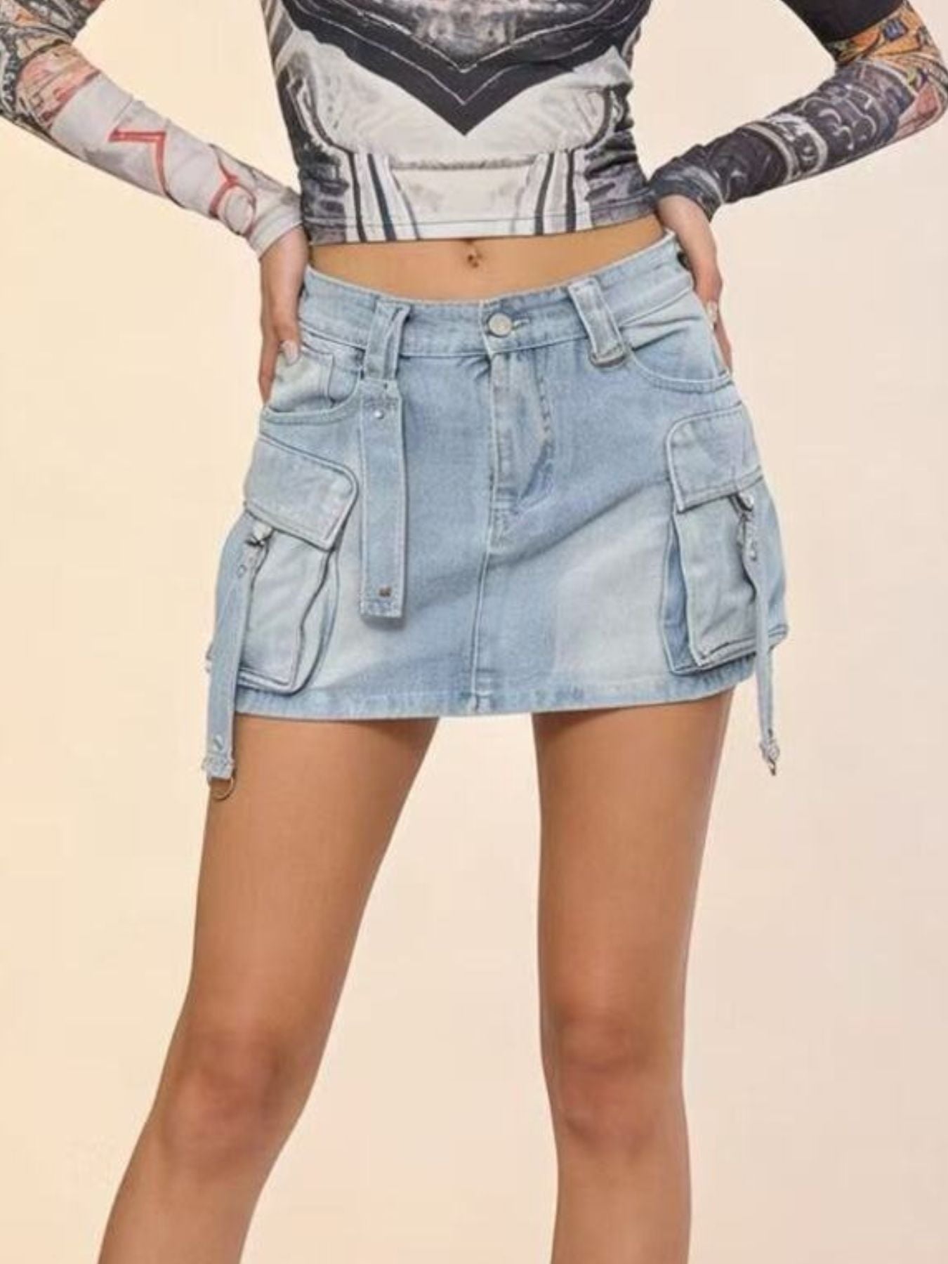 Comfort Button Front Denim Detail Skirt - notariosoax