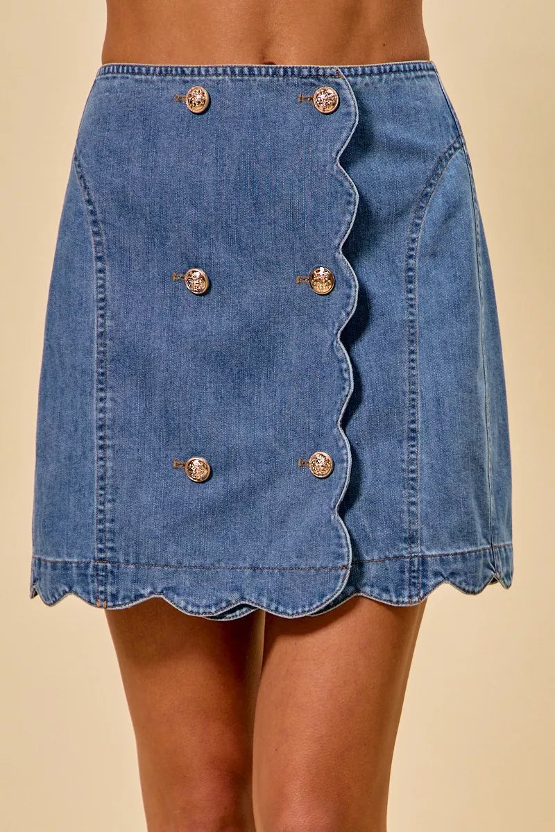 Polished Button Front Denim Silhouette Skirt - notariosoax