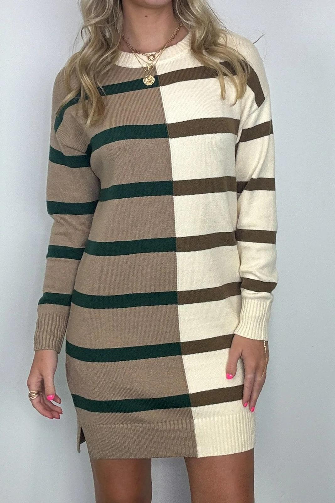 Color Block Striped Knit Dress - notariosoax