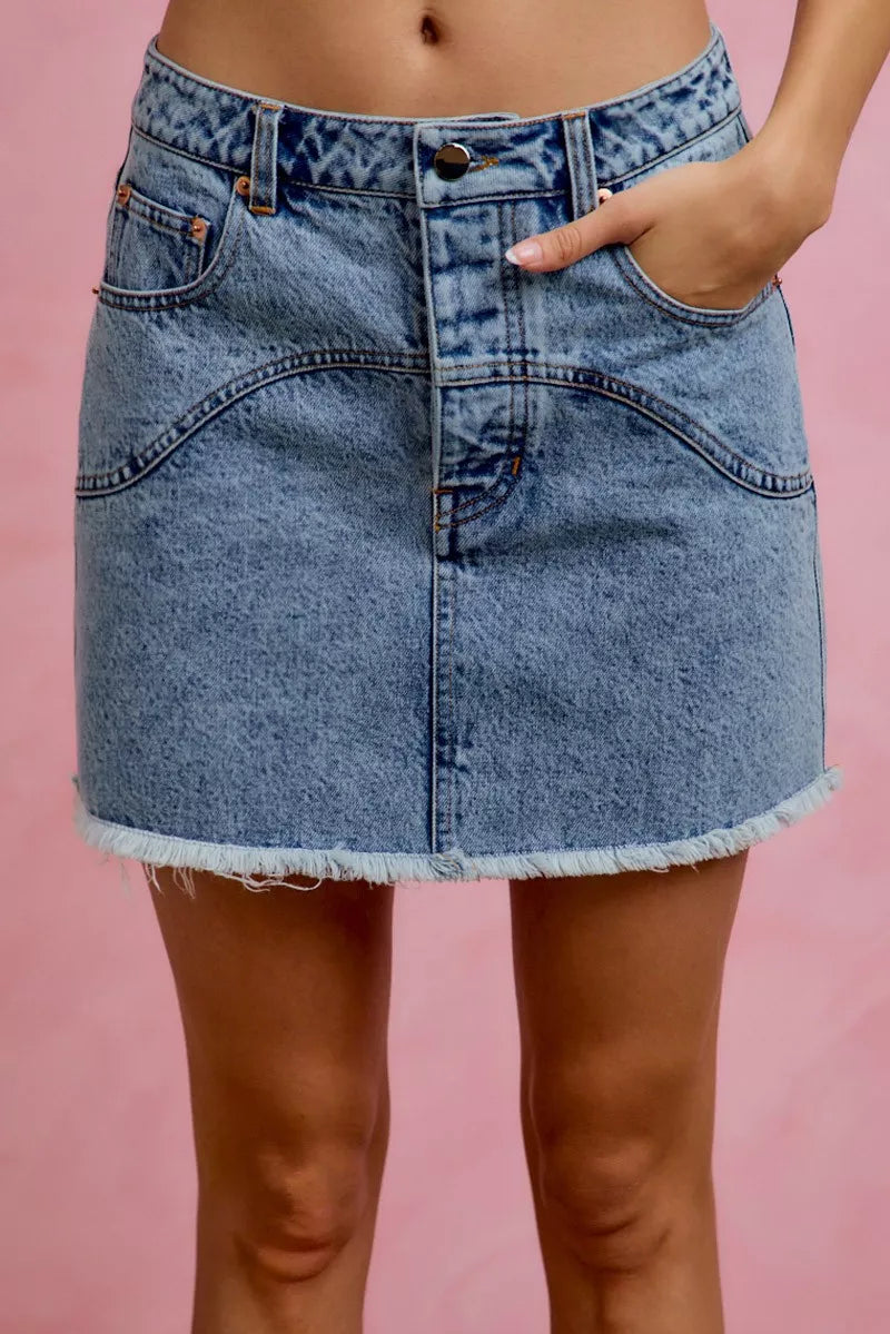 Simple Denim Cotton Blend Silhouette Skirt - notariosoax