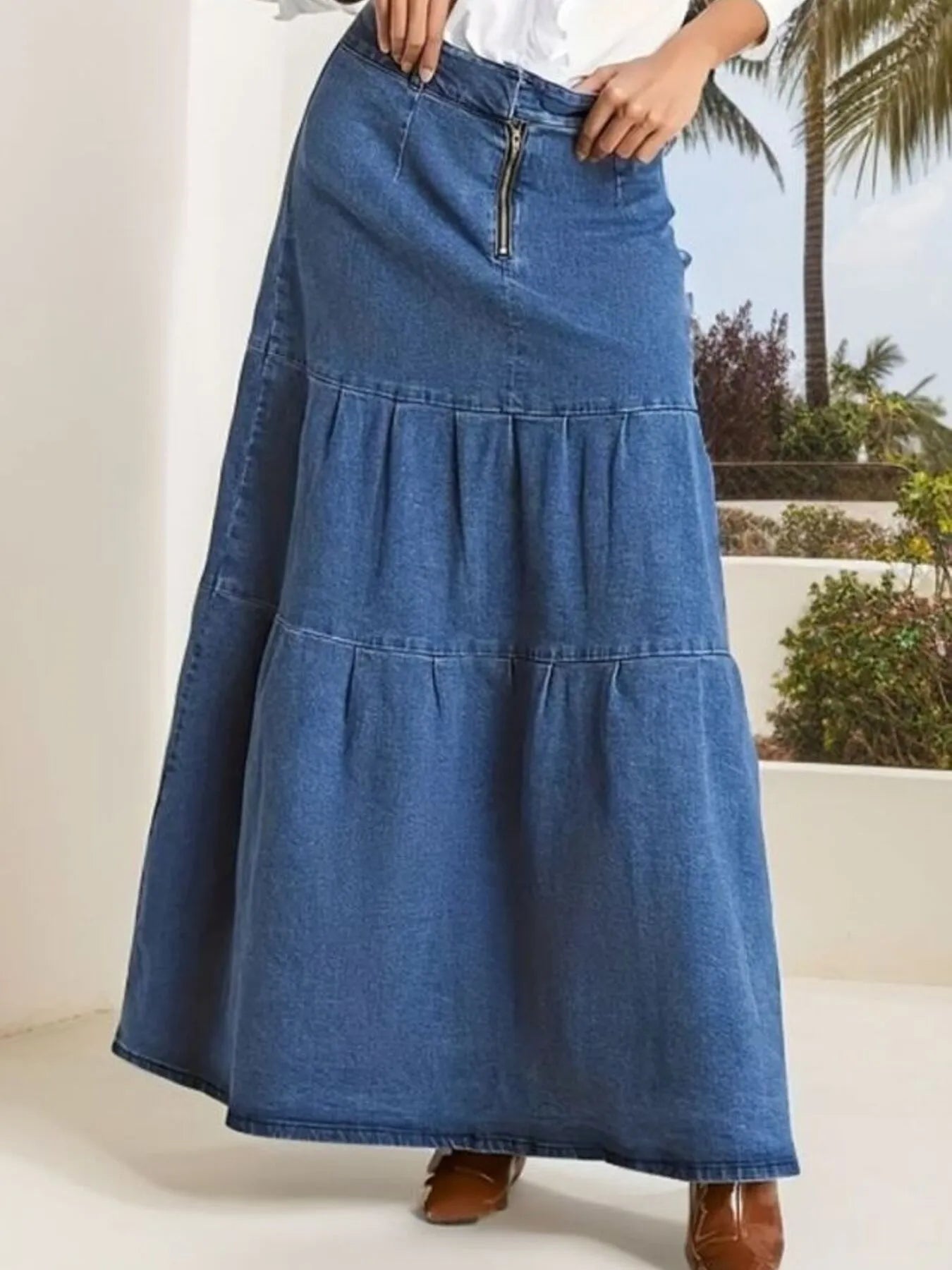 Tiered Maxi Skirt with Zipper Detail - notariosoax