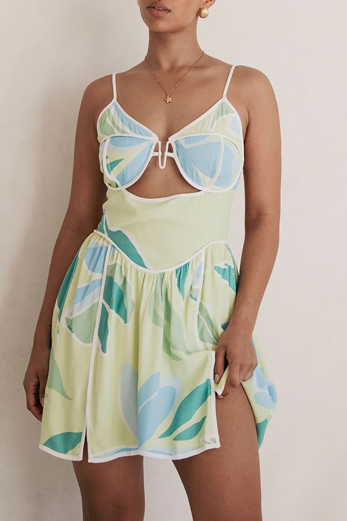 Cut Out Spaghetti Strap Floral Mini Dress - notariosoax