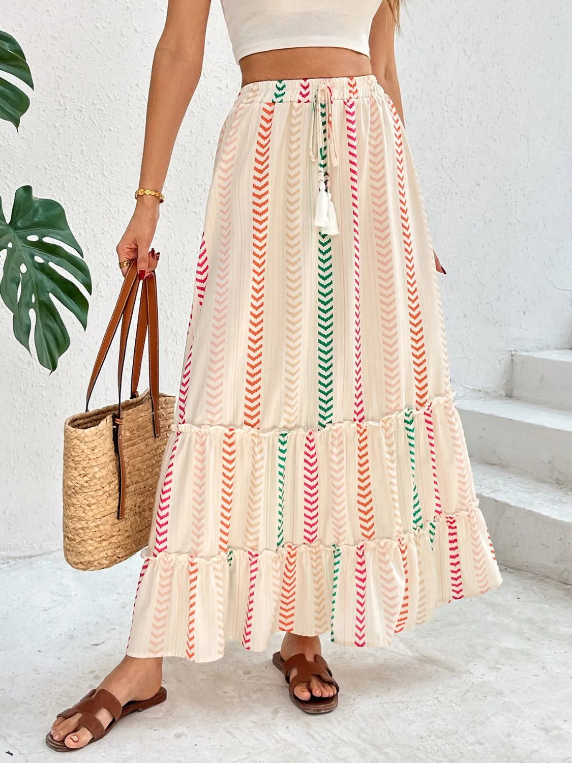 Frill Printed Maxi Skirt - notariosoax