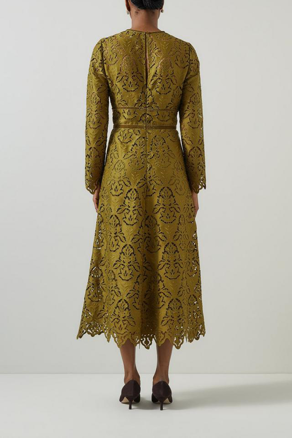 Olive Green Lace Detailed Long Sleeve Dress - notariosoax
