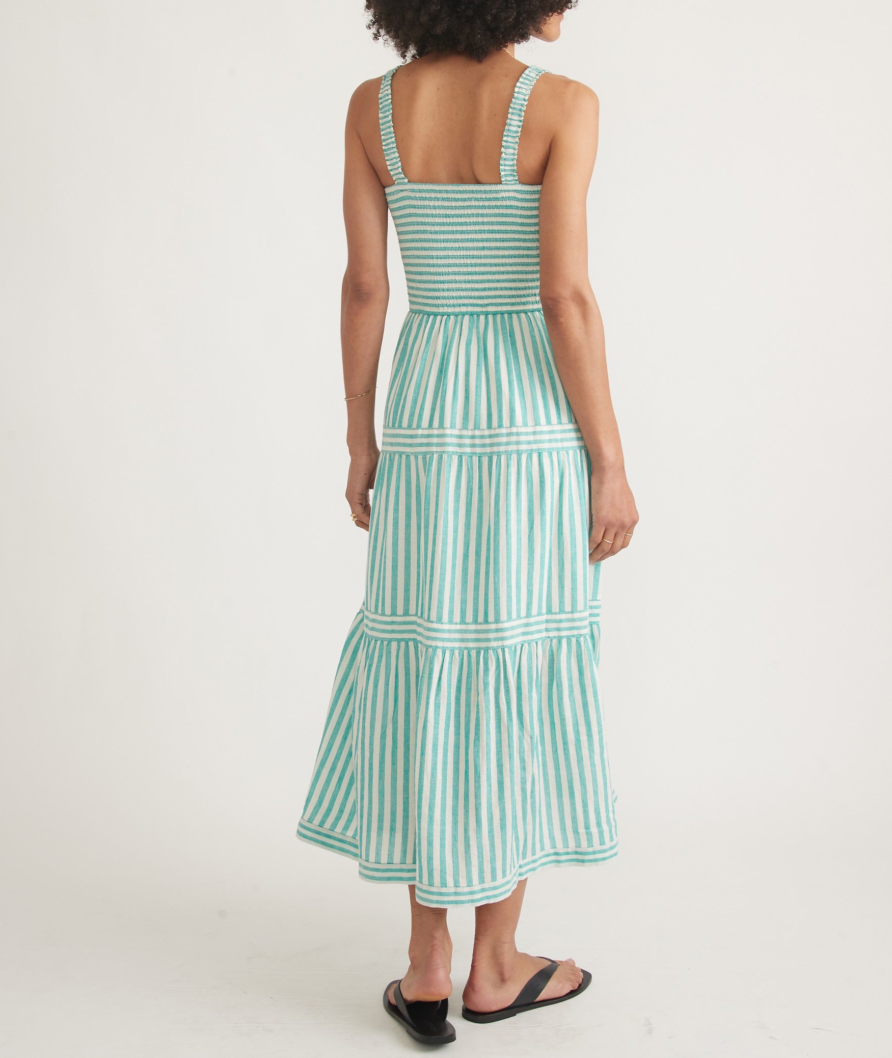 Turquoise Striped Tiered Midi Dress - notariosoax