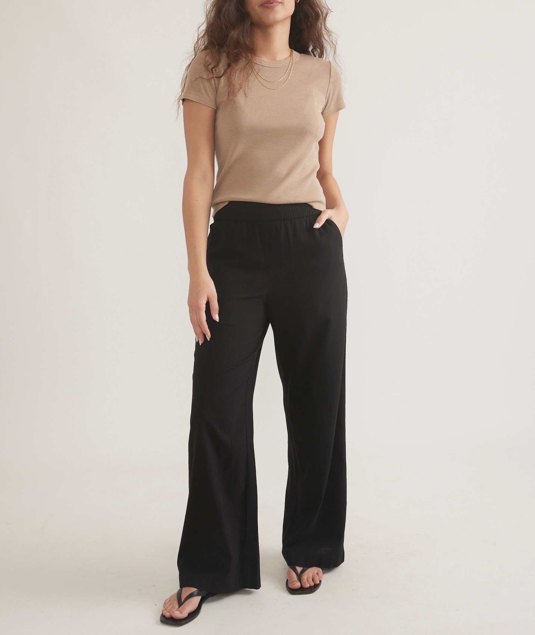Black Linen Wide-Leg Trousers - notariosoax