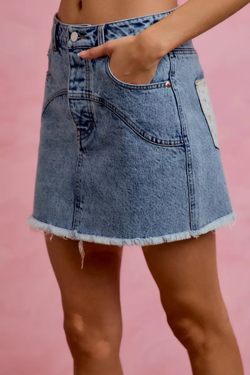 Simple Denim Cotton Blend Silhouette Skirt - notariosoax