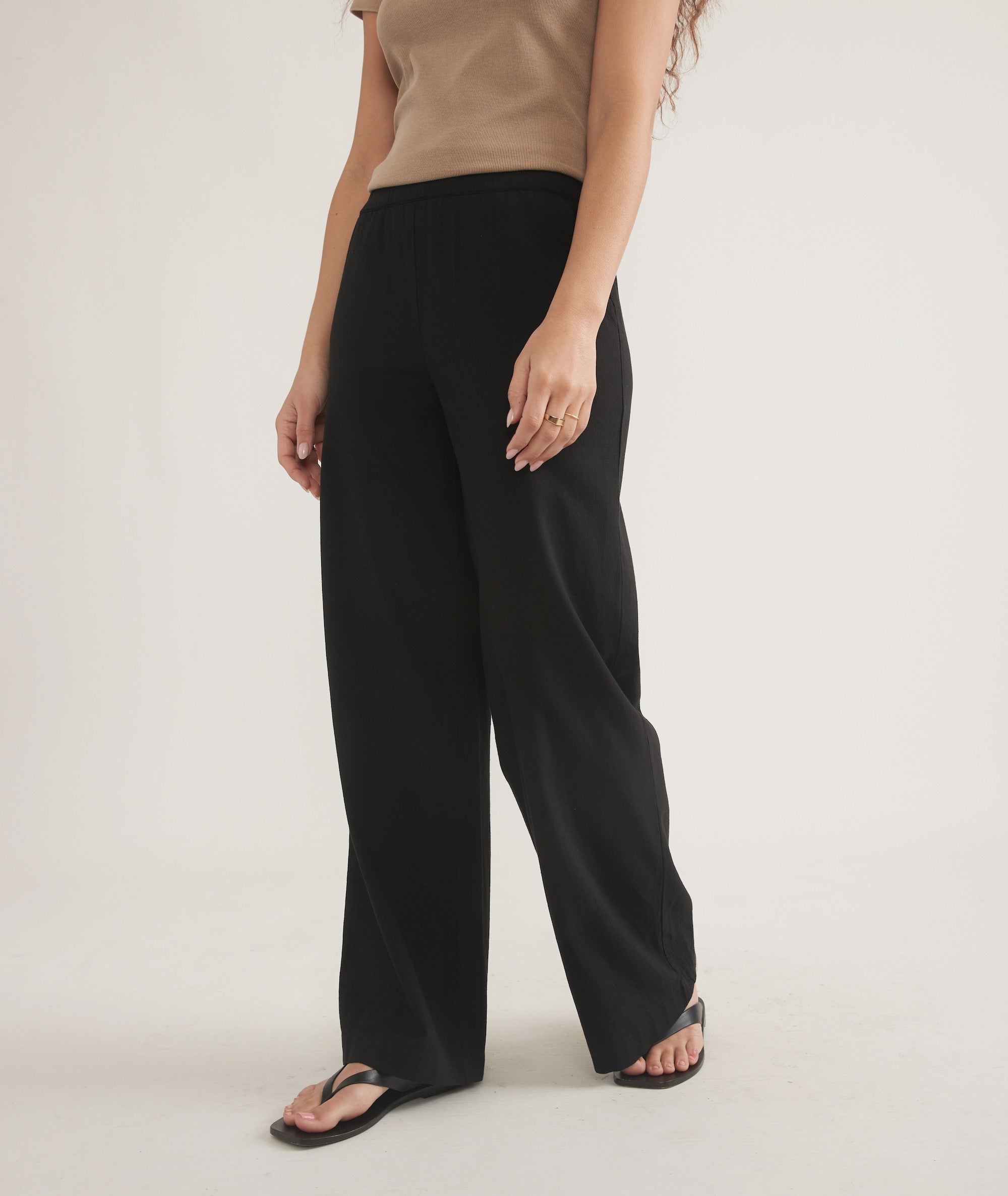 Black Linen Wide-Leg Trousers - notariosoax