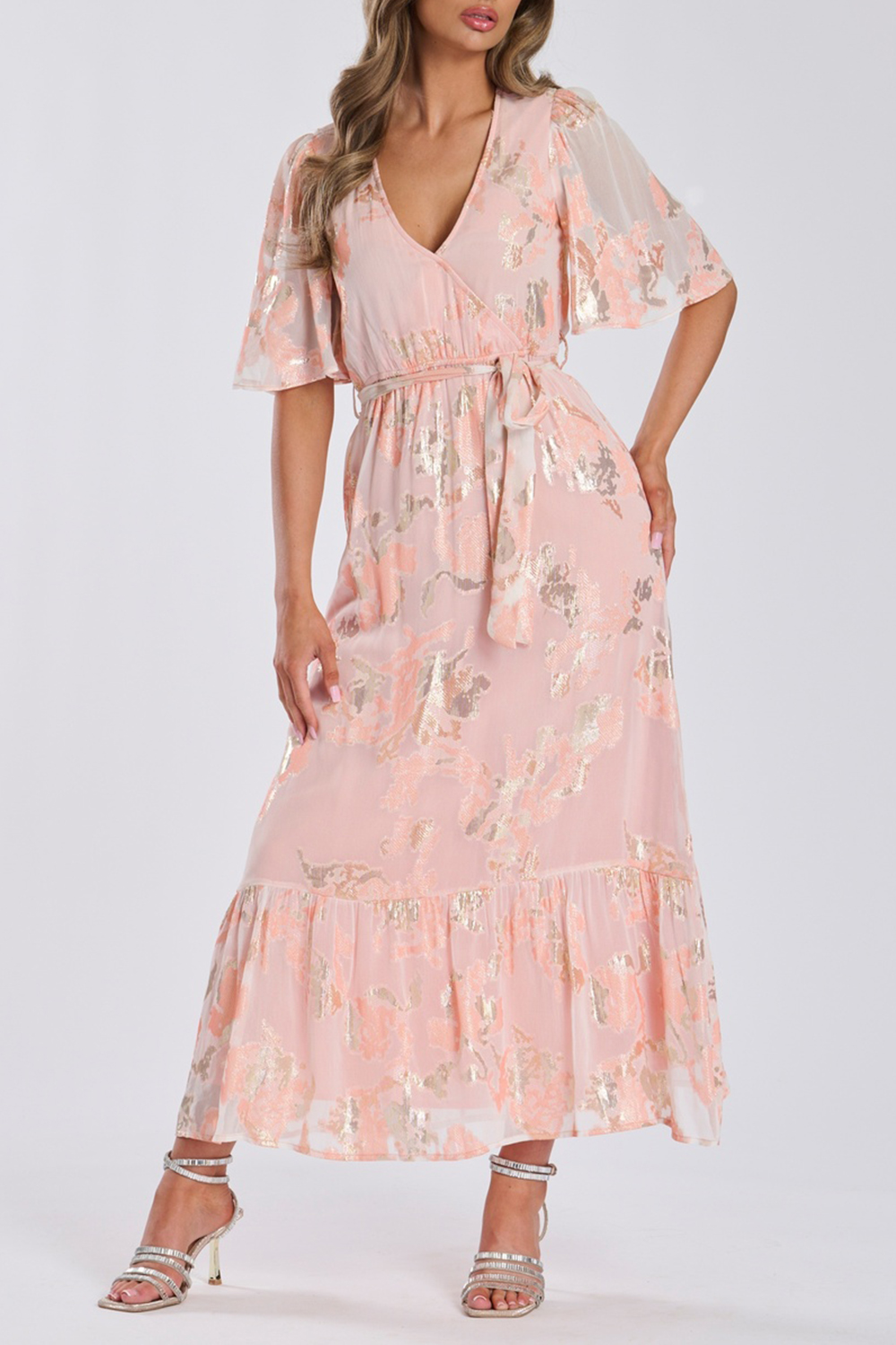 Pink Metallic Jacquard Women's Dress - notariosoax