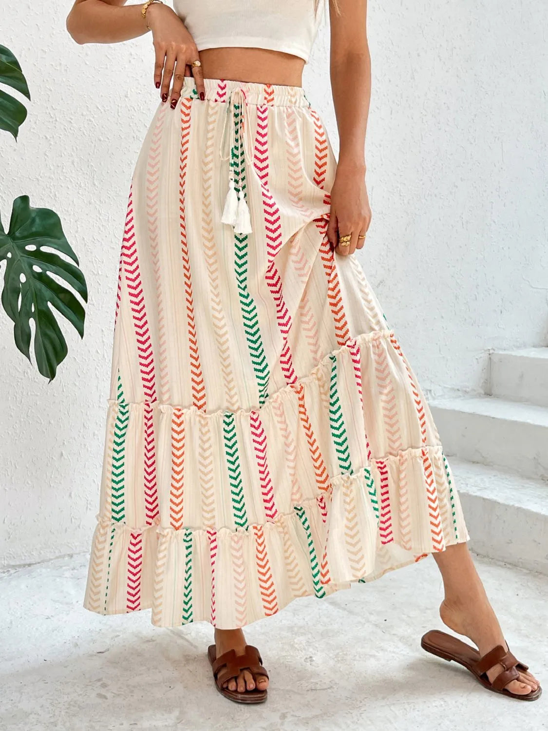 Frill Printed Maxi Skirt - notariosoax