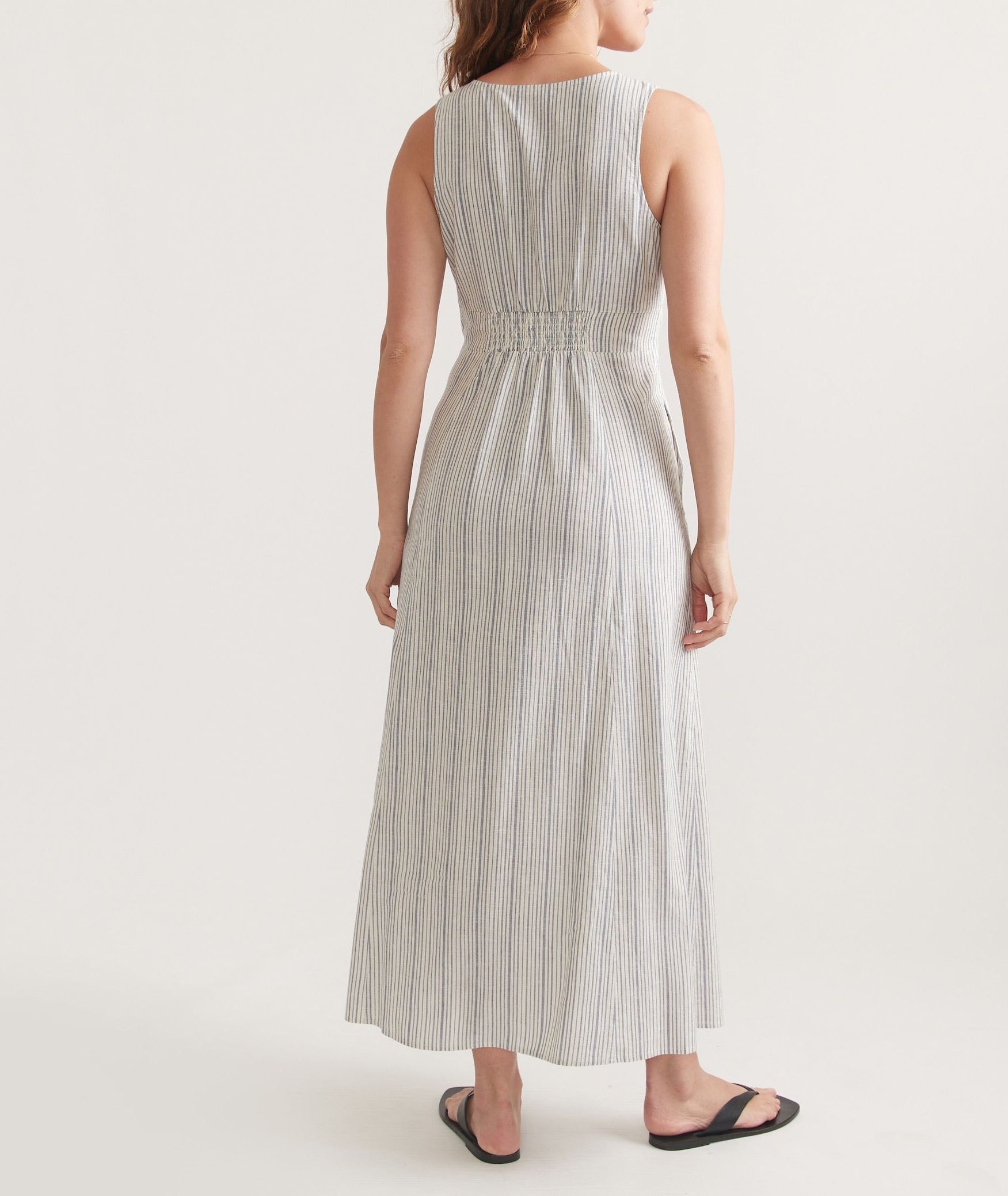 Striped Button-Front V-Neck Maxi Dress - notariosoax