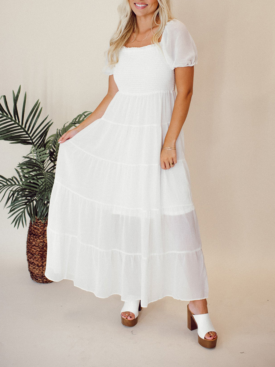 Square Neck Bubble Sleeve Layered Extra Dress - notariosoax