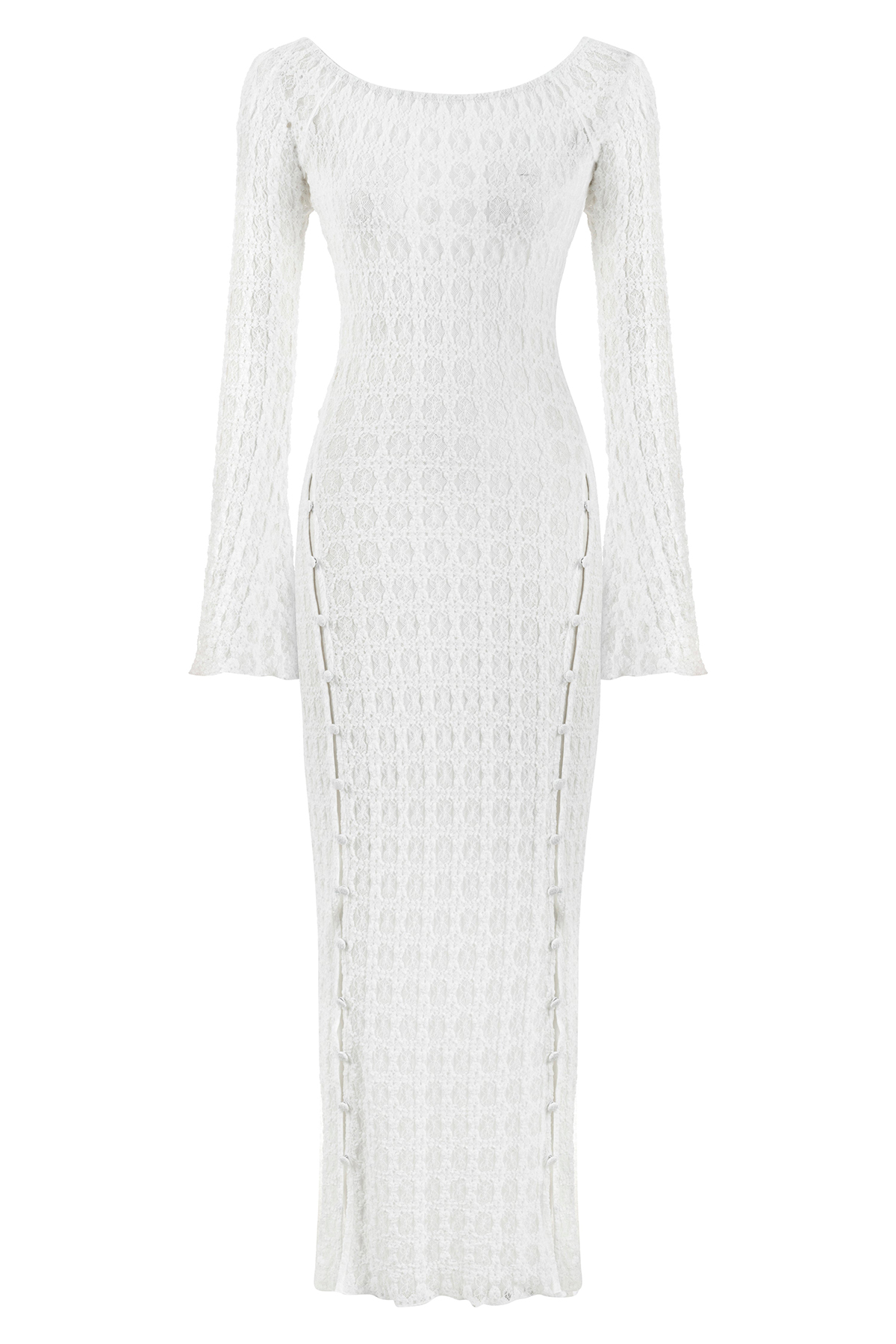 Long Sleeve Maxi Dress-White - notariosoax
