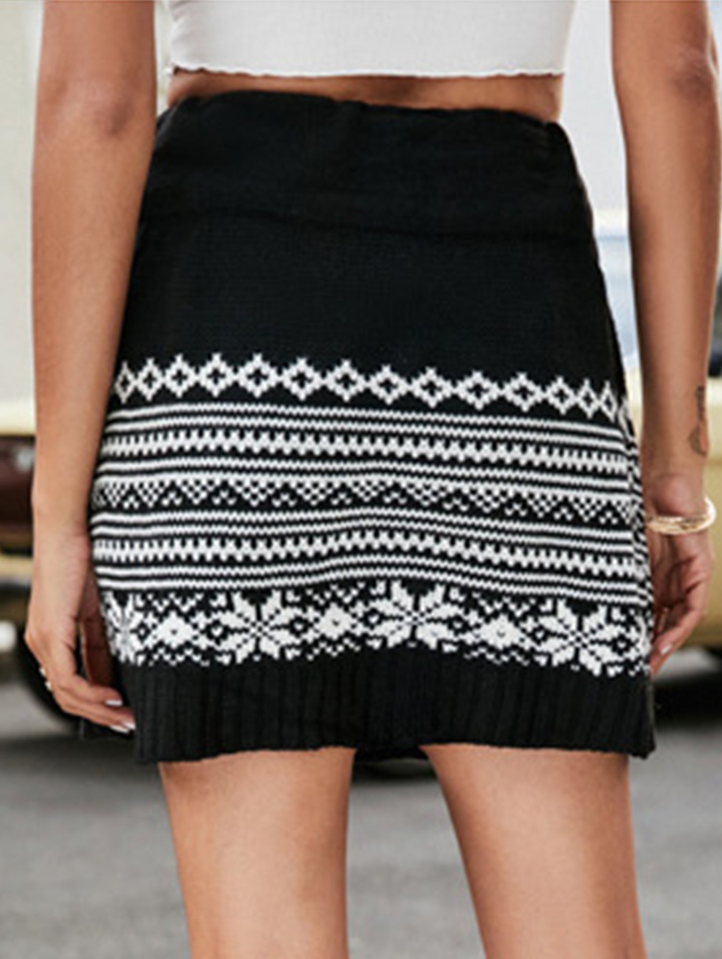 Jacquard Knit Bodycon Mini Skirt - notariosoax
