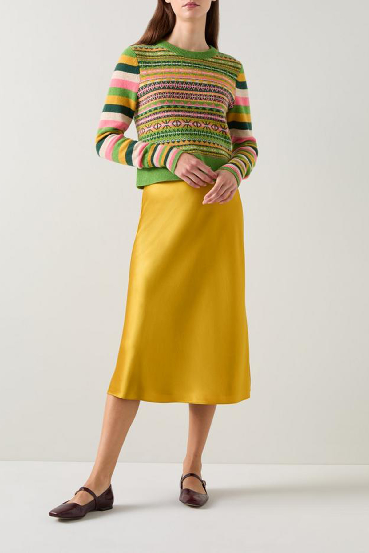 Gold Yellow Satin Midi Skirt - notariosoax