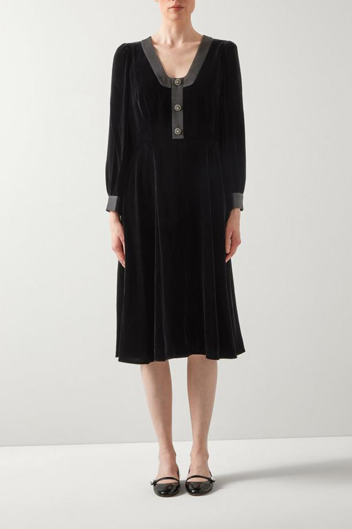 Black Contrast Trim Short Sleeve Midi Dress - notariosoax