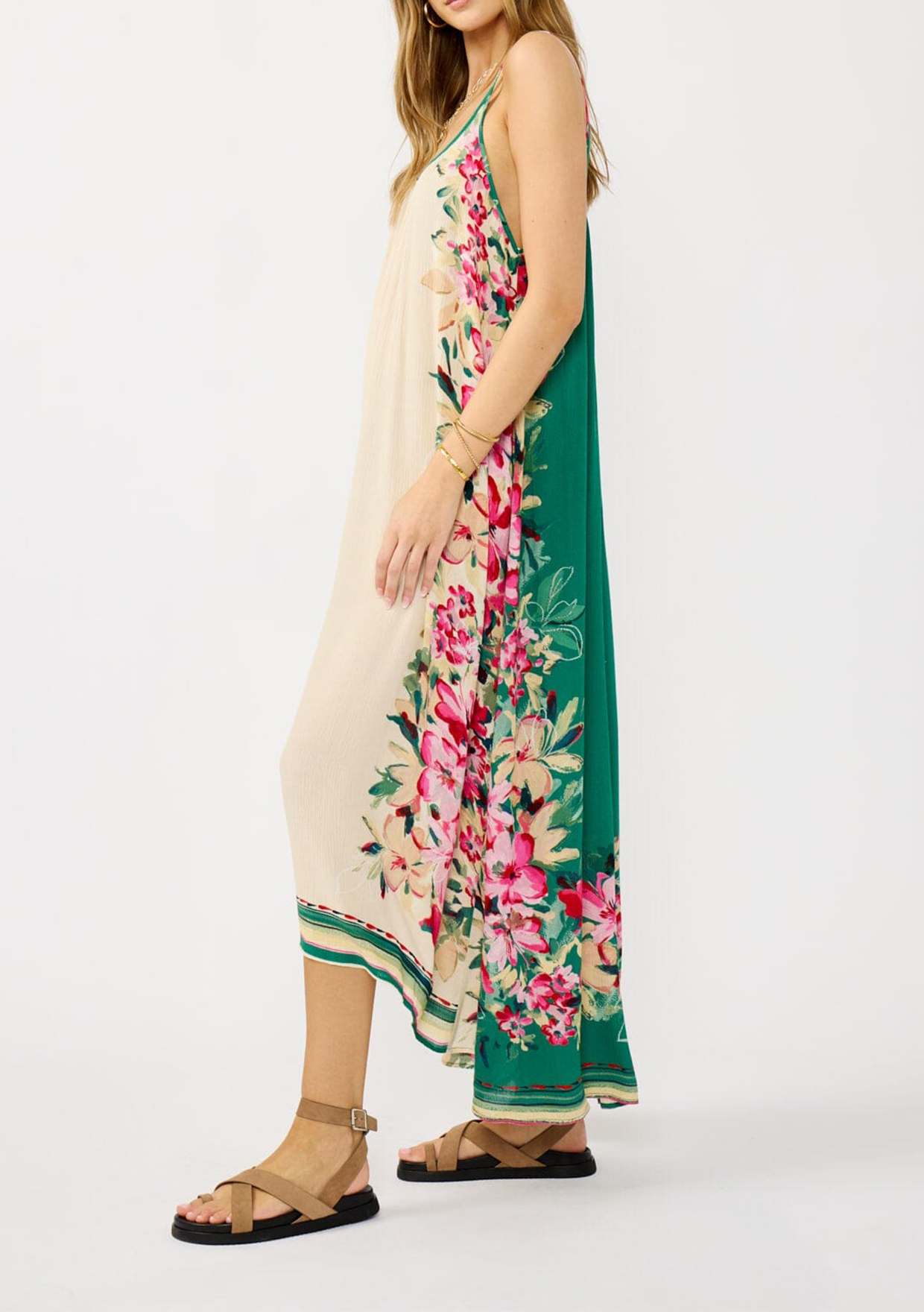 Printed Scoop Neck Maxi Dress - notariosoax