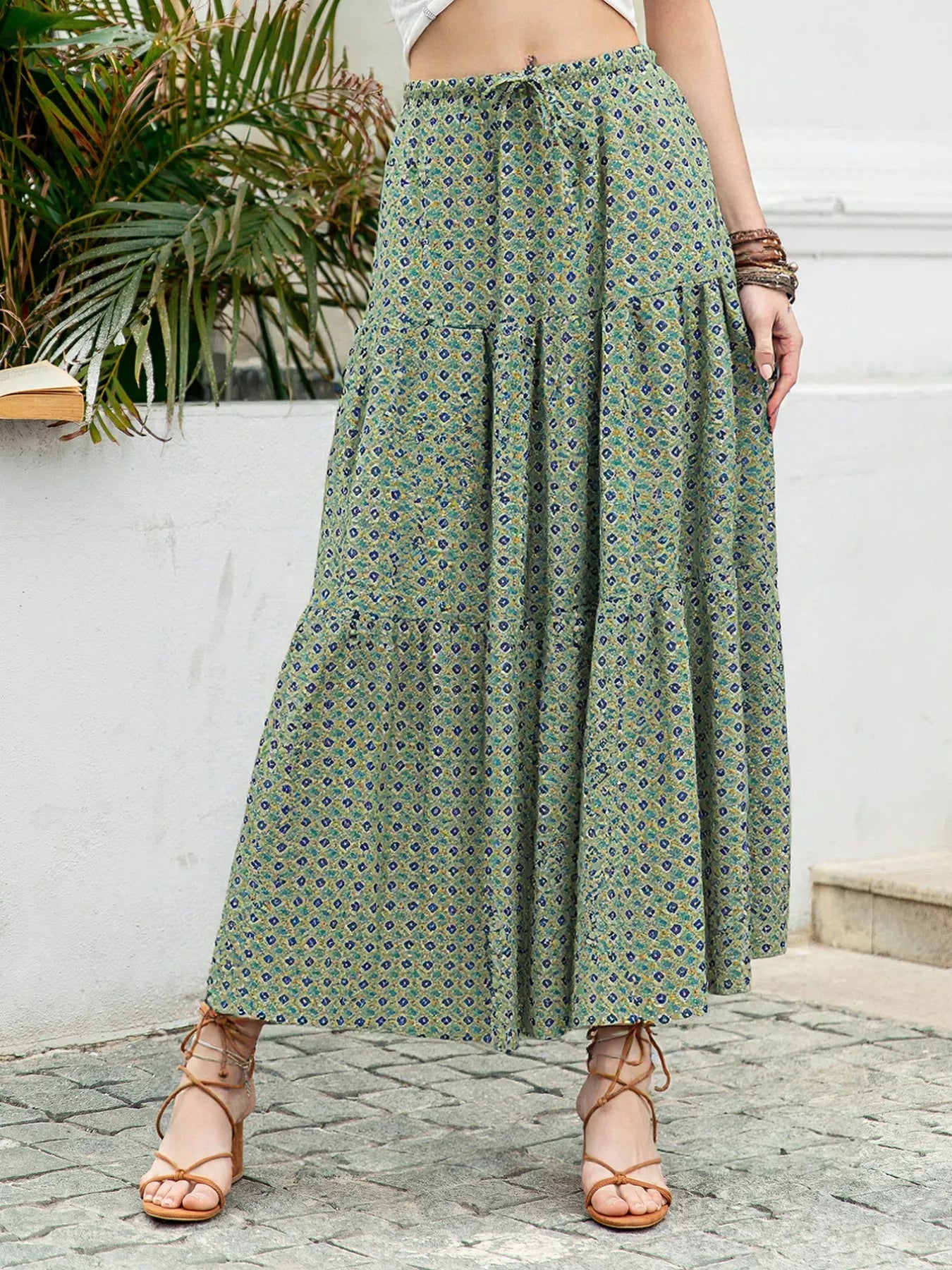 Boho Print Tiered Maxi Skirt - notariosoax
